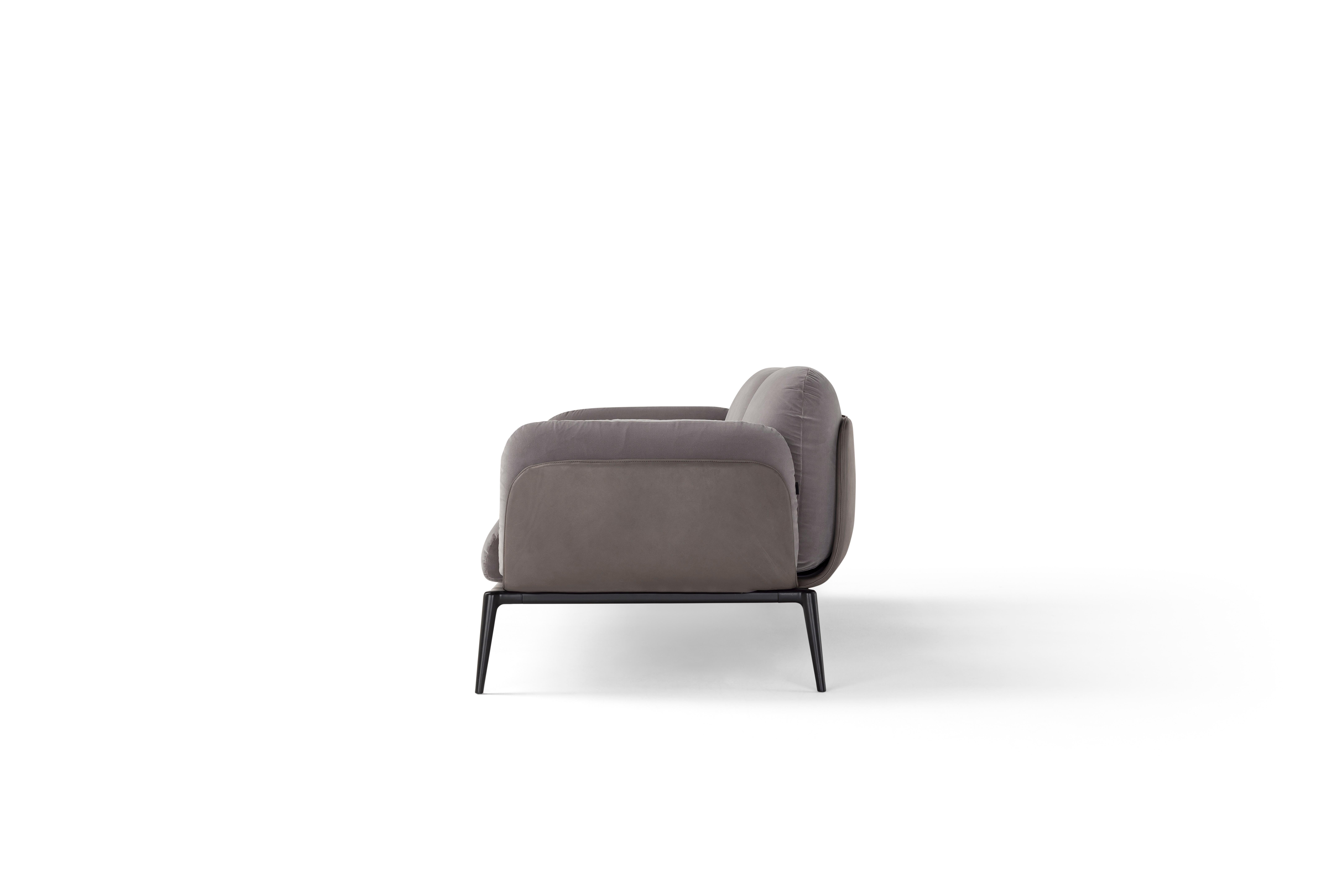 Organic Modern Contemporary Sofa 'Brooklyn' 030 Taupe Velvet and Leather For Sale