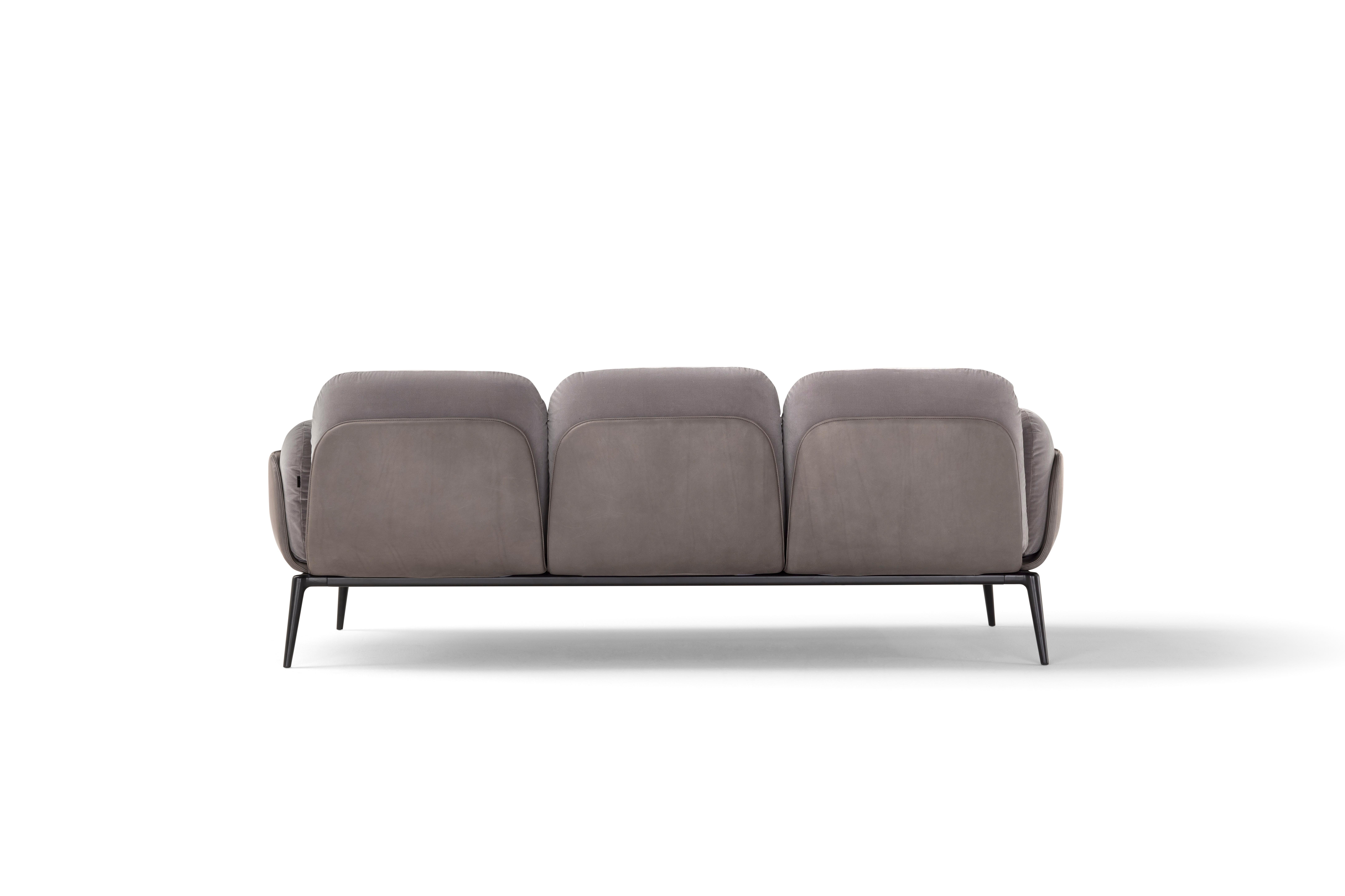 Italian Contemporary Sofa 'Brooklyn' 030 Taupe Velvet and Leather For Sale