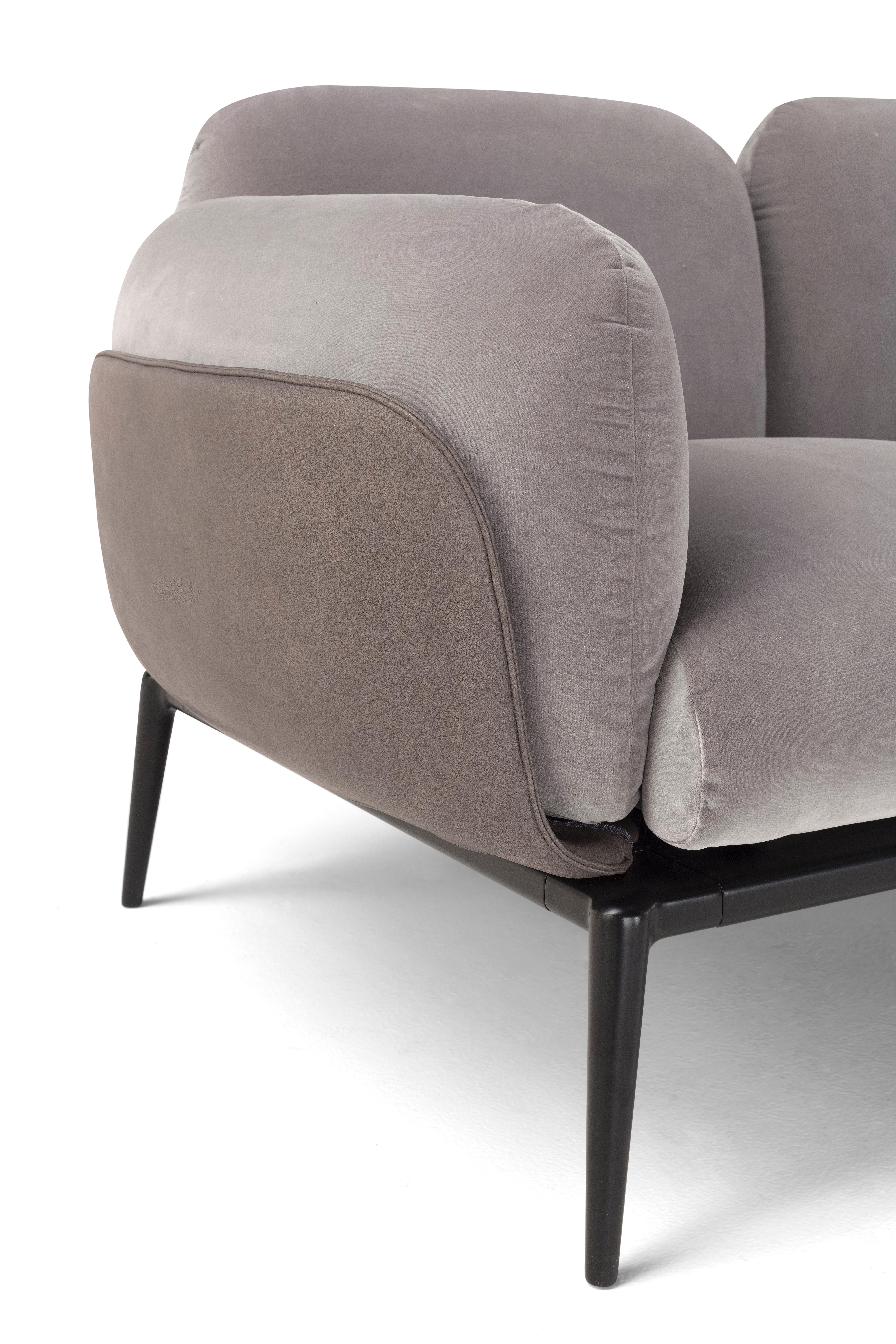 Contemporary Sofa 'Brooklyn' 030 Taupe Velvet and Leather For Sale 1