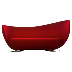 Contemporary Sofa Characterized by Flowing Curves and Metal Base