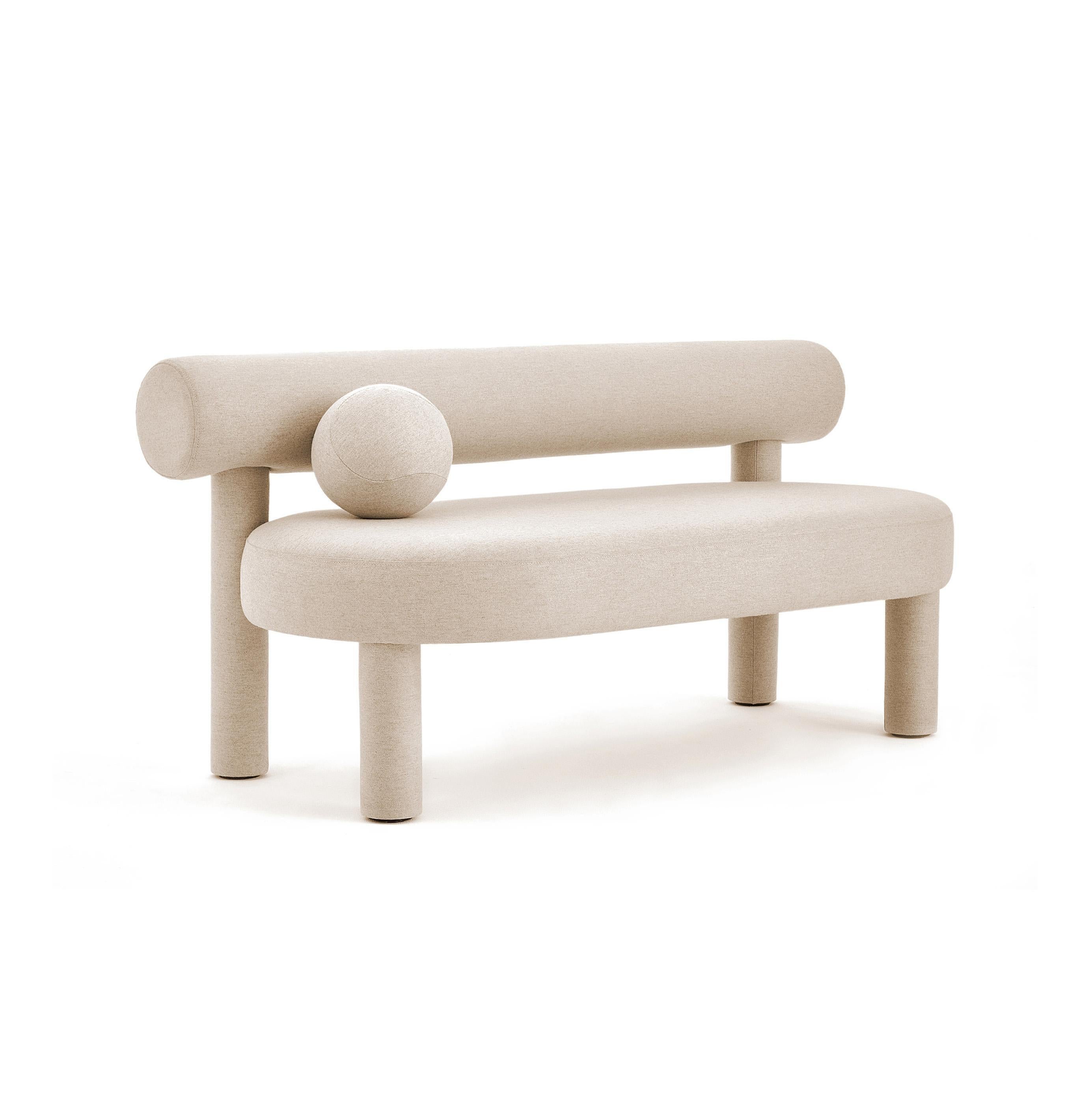Sofa Gropius CS1 by Noom 
Designer: Kateryna Sokolova
Dimensions: H 71 cm x W 150 cm x D 70 cm, Seat height: 44 cm.

Materials: textile, polyurethane foam, wood, plywood
Fabrics: Available in a wide range of colors and fabrics by request.

New NOOM
