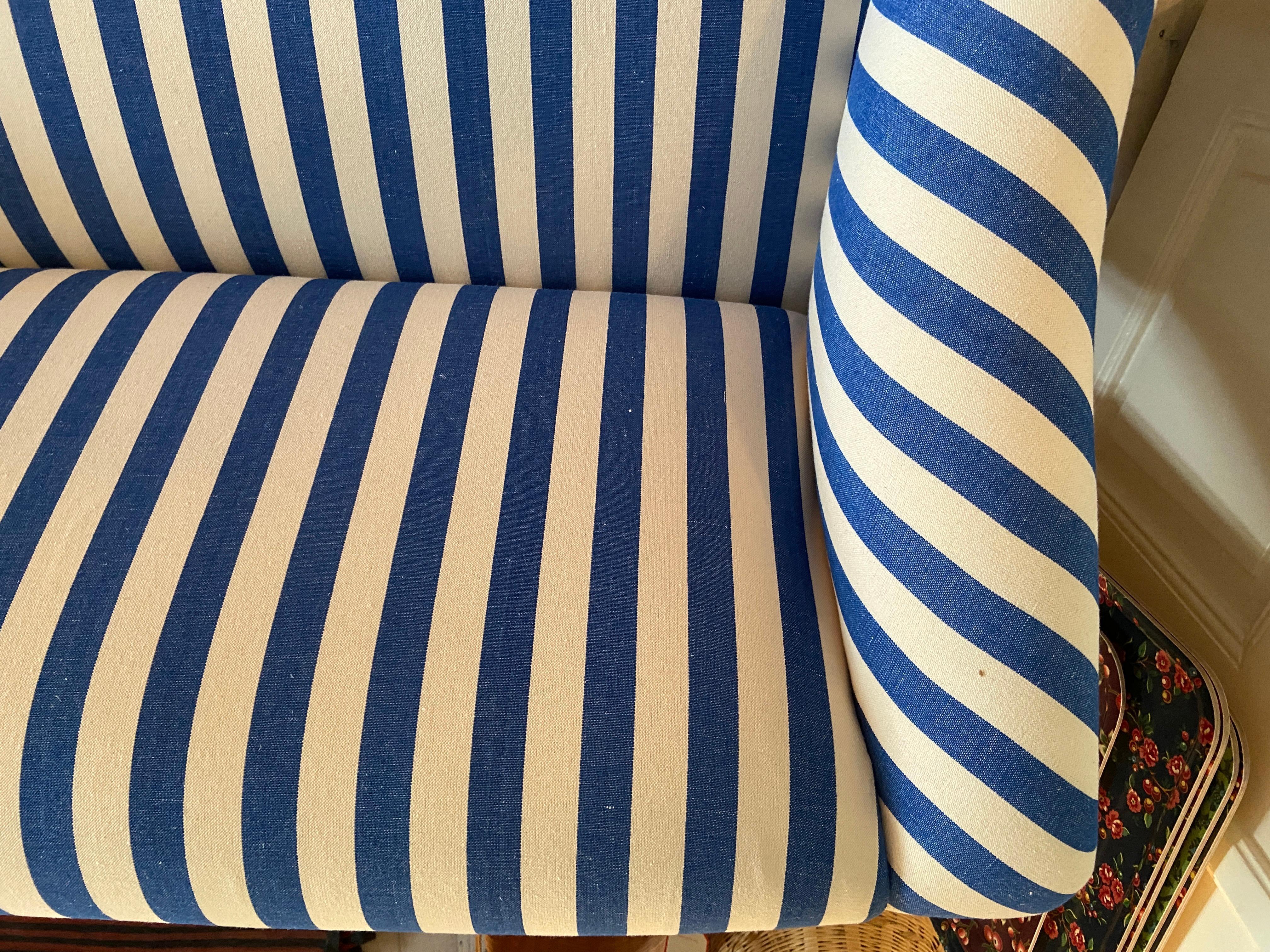 Textile Contemporary Sofa in Customized Blue Striped Upholstery, Belgium, 2020s For Sale