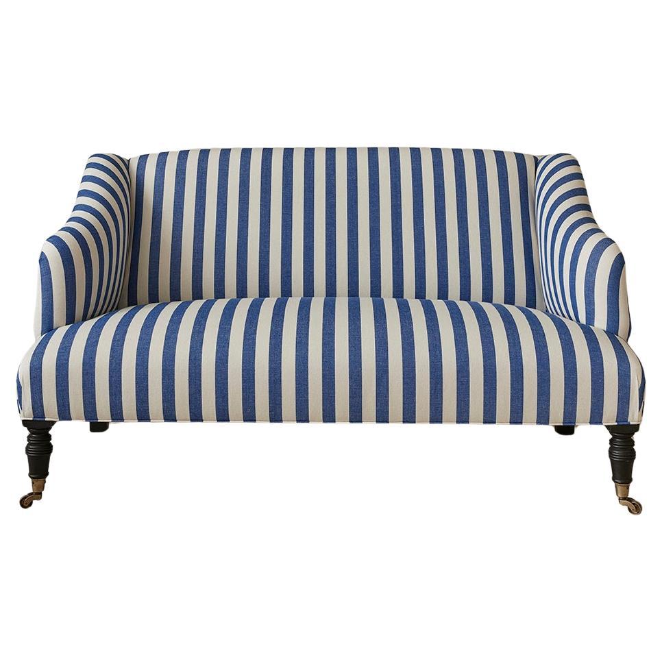 Contemporary Sofa in Customized Blue Striped Upholstery, Belgium, 2020s For Sale