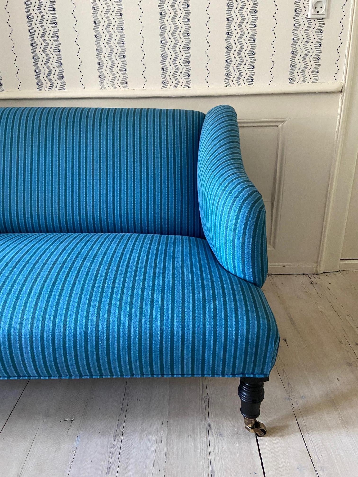blue and white striped couch