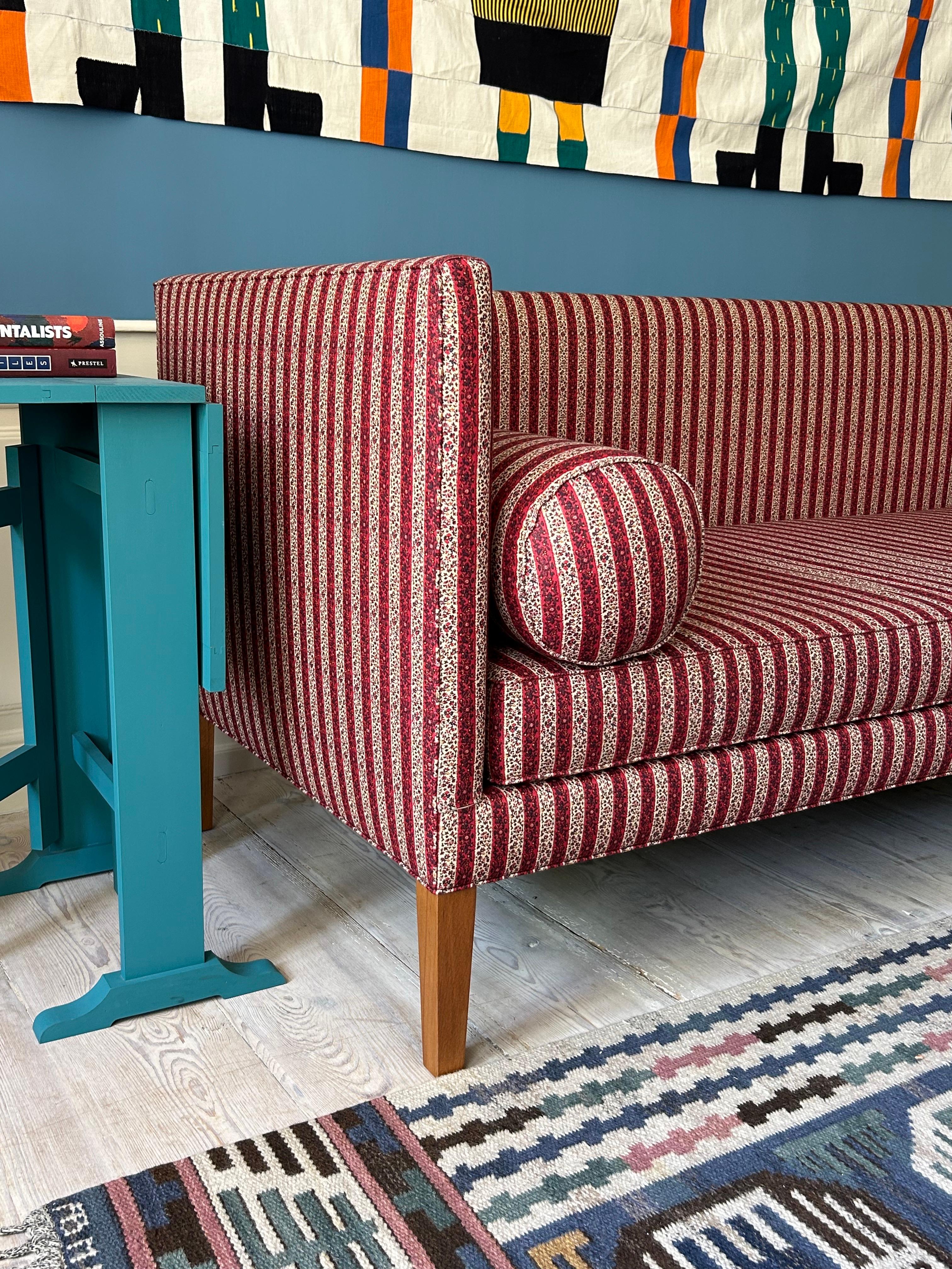 red striped sofa