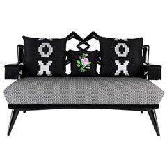 Sofa in Fabric with Embroidered Cushions