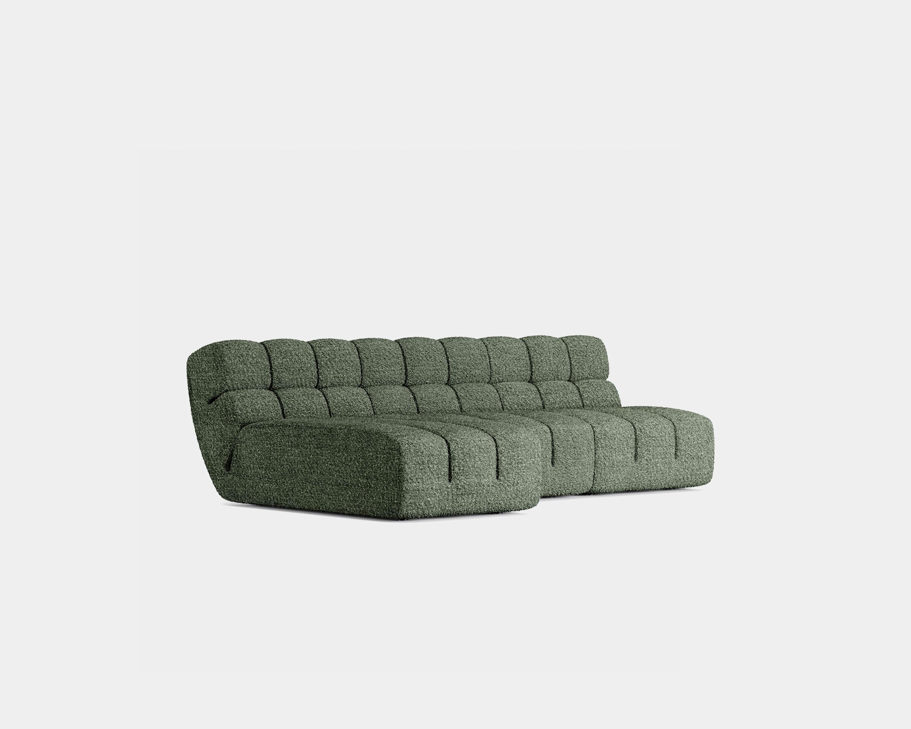 Sectional sofa Palmo by Amura Lab 
Designer: Emanuel Gargano

Model shown: textile - Nimbus N. 9 Loden - Dedar (price can be different for this upholstery)

Inspired by the natural gesture of an opening hand, Palmo is the new living concept designed