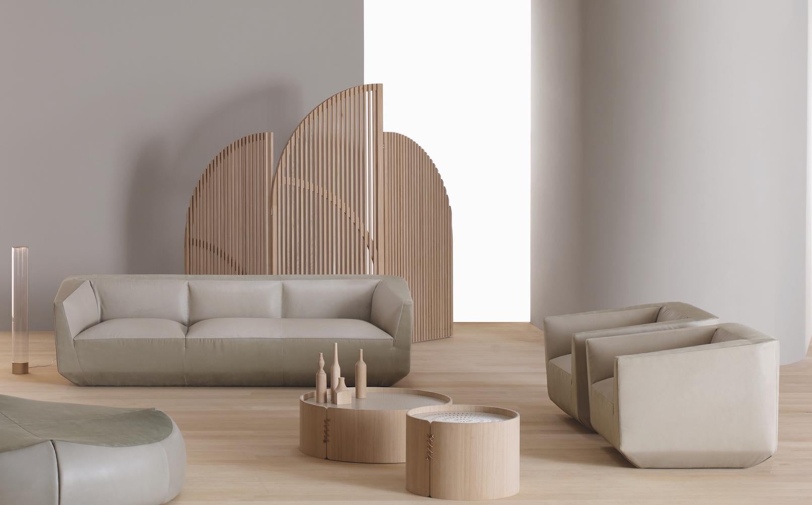 Zeitgenössisches Sofa „Panis“ von Amura Lab, Setup 3, Nobilis 25 (Textil) im Angebot