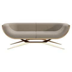 Contemporary Sofa, Two-Seats, Handmade, Curved Ironwood Back and Brass