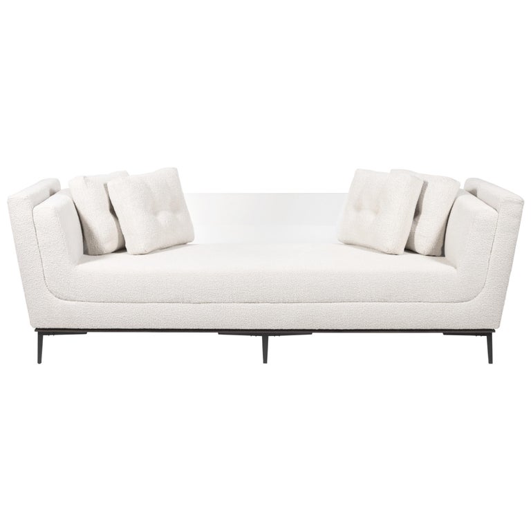 Contemporary Sofa With Cast Bronze Legs And Lucite Back For Sale