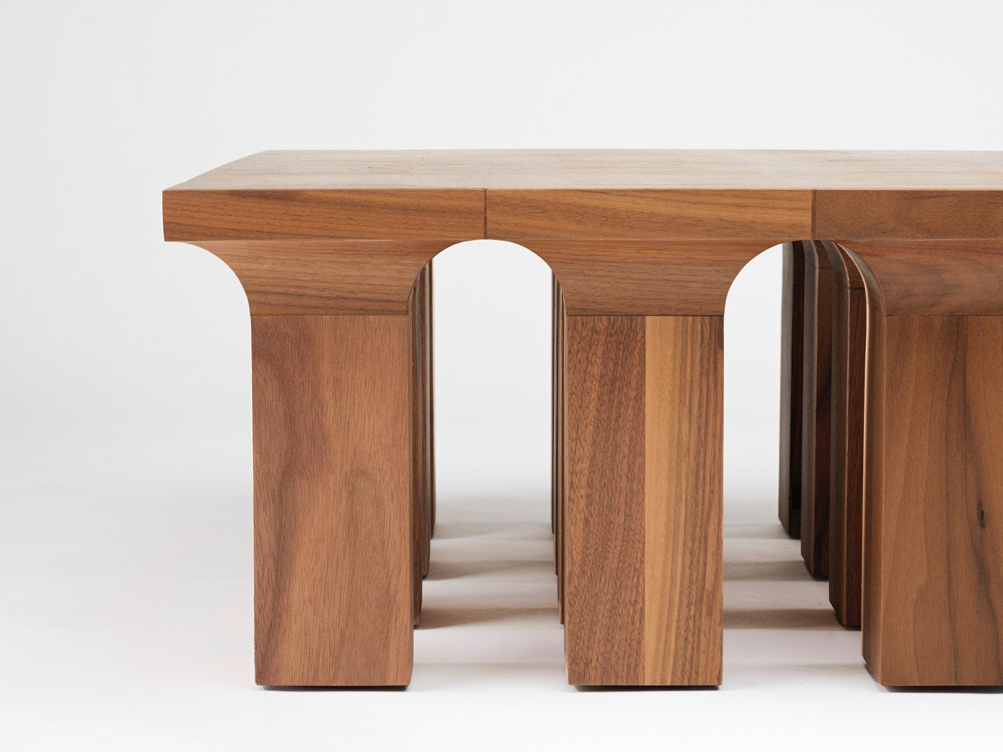 Hand-Crafted Contemporary Solid American Walnut Arcus Coffee Table Big by Tim Vranken For Sale