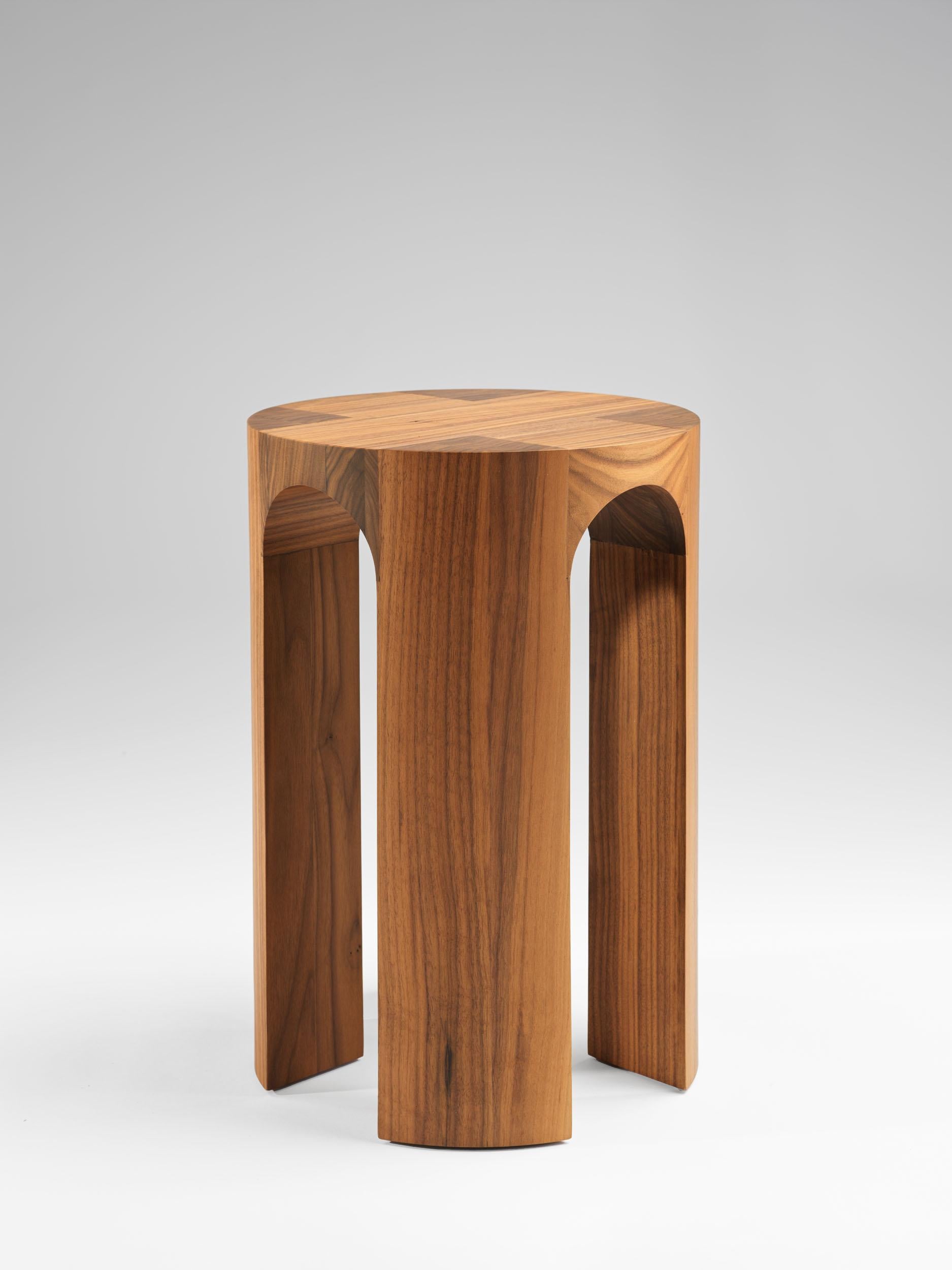 Belgian Contemporary Solid American Walnut Arcus Stool by Tim Vranken For Sale