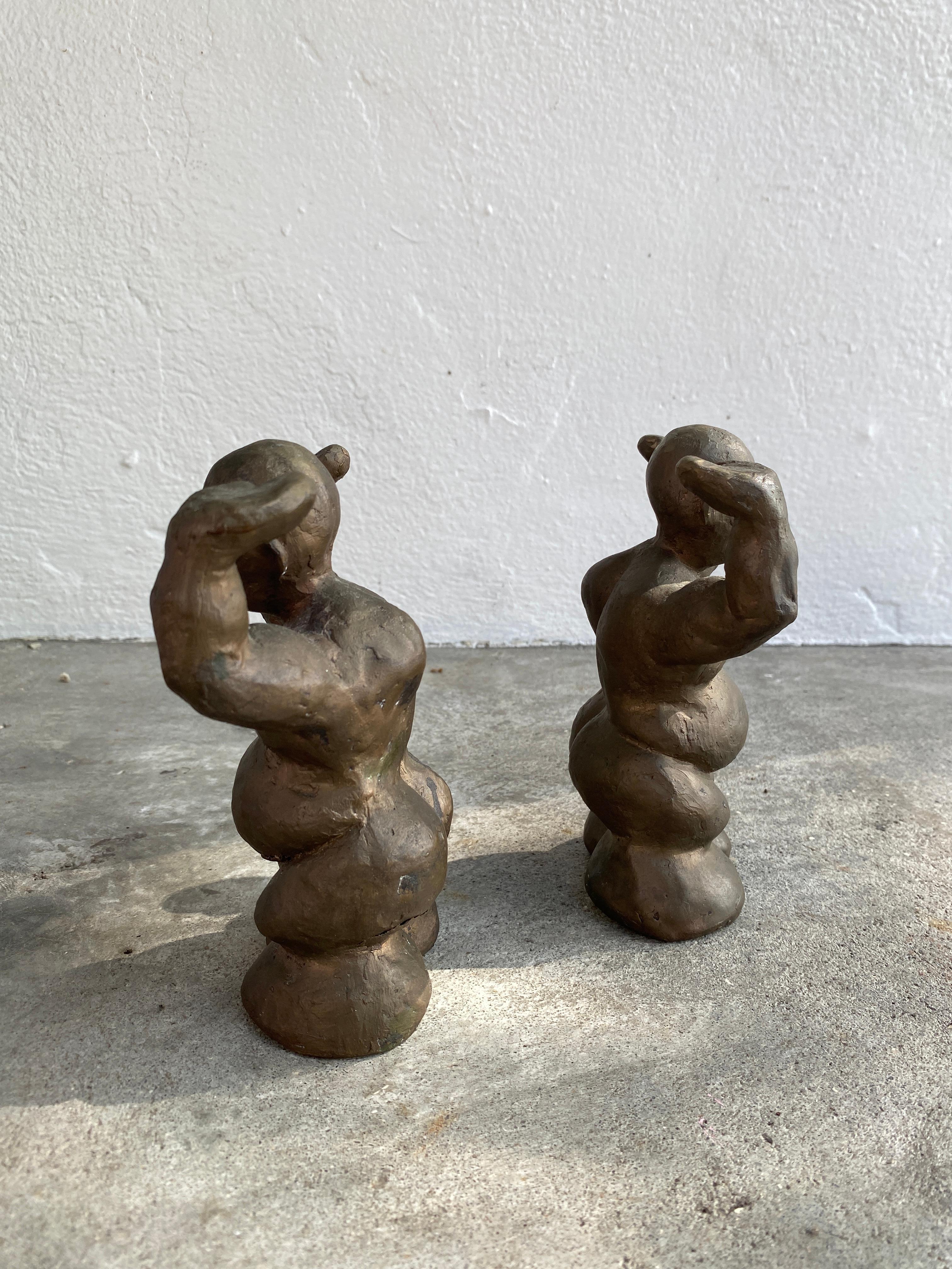 Brutalist Contemporary solid brass naked chubby men - set of 2 For Sale
