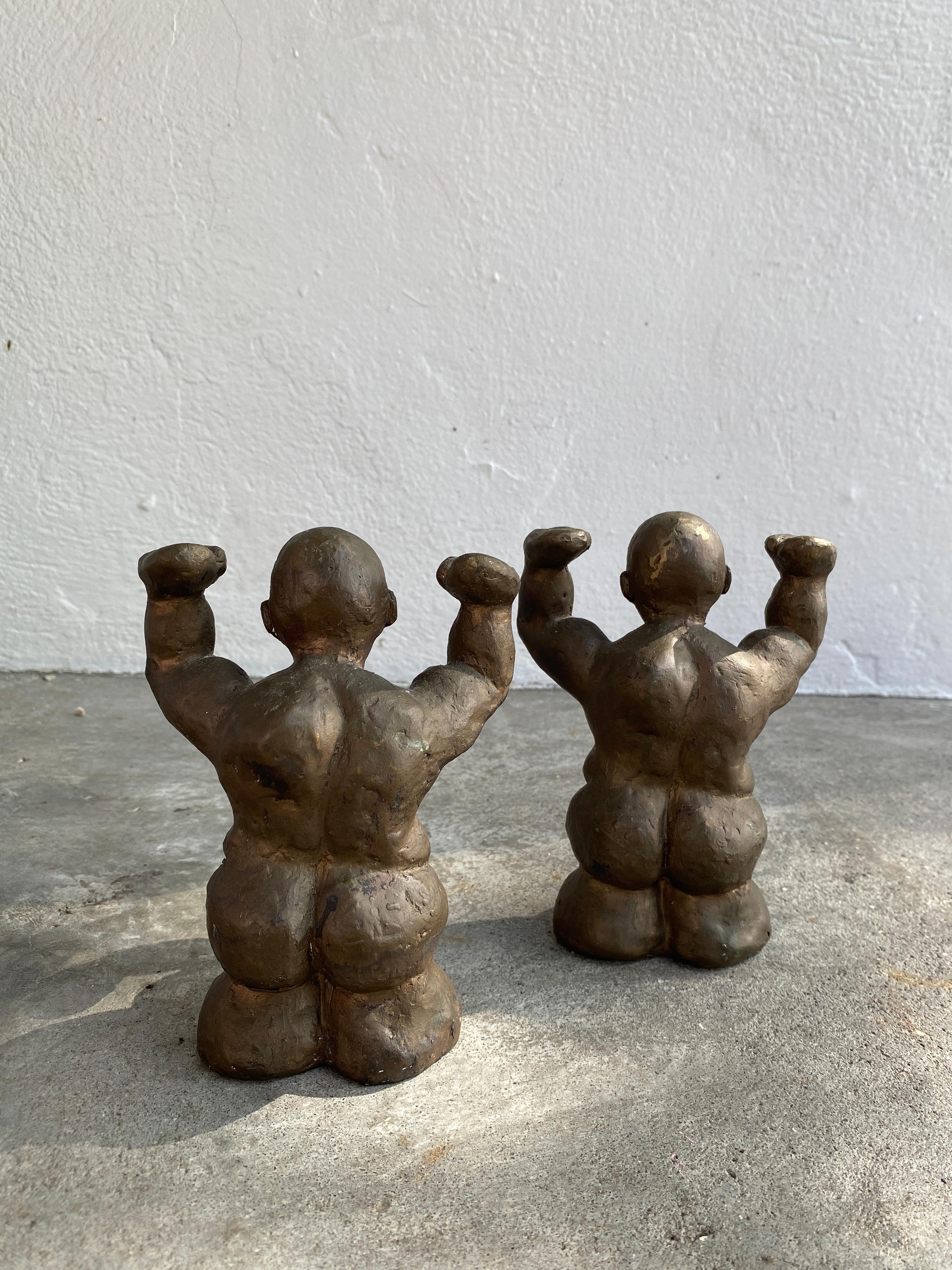 Contemporary solid brass naked chubby men - set of 2 In Fair Condition For Sale In Asheville, NC