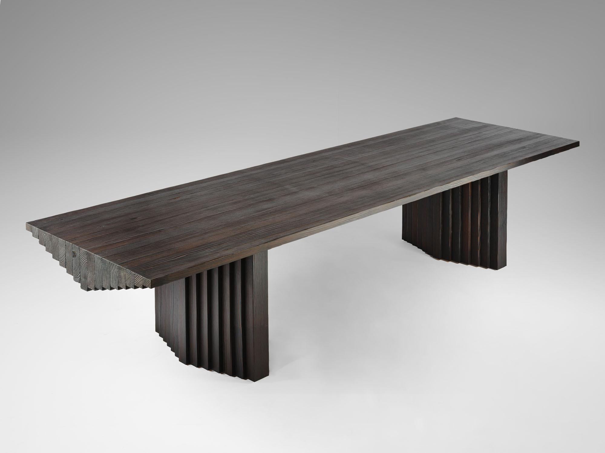 Belgian Contemporary Solid Burned Pine, Geometrical Ater Dining Table by Tim Vranken For Sale