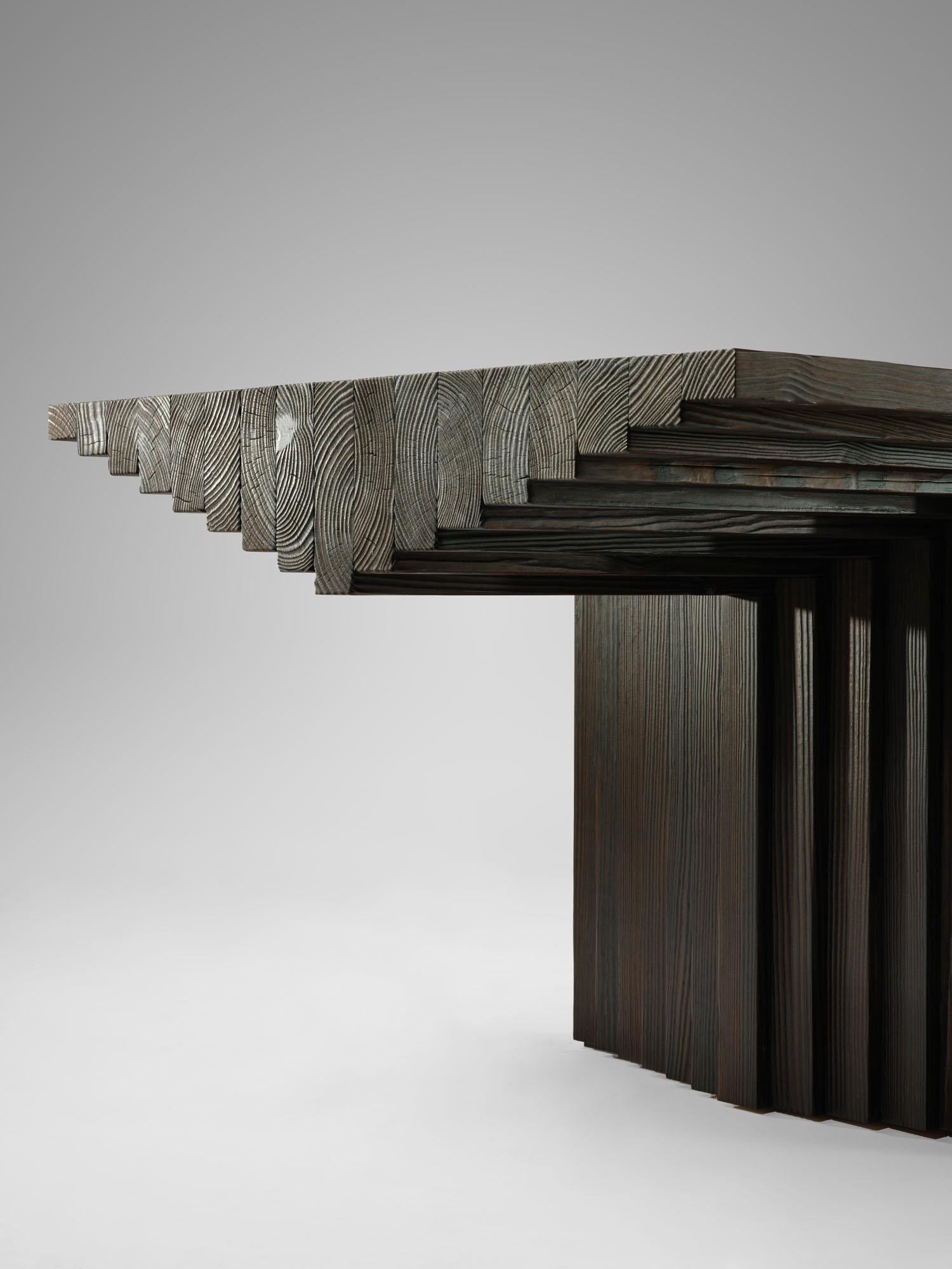 Hand-Crafted Contemporary Solid Burned Pine, Geometrical Ater Dining Table by Tim Vranken For Sale
