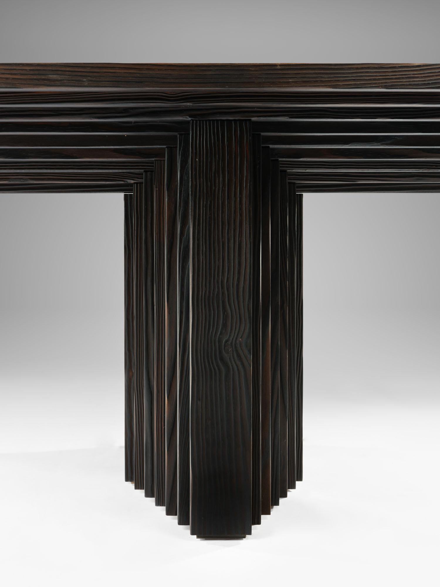 Contemporary Solid Burned Pine, Geometrical Ater Dining Table by Tim Vranken In New Condition For Sale In 1204, CH