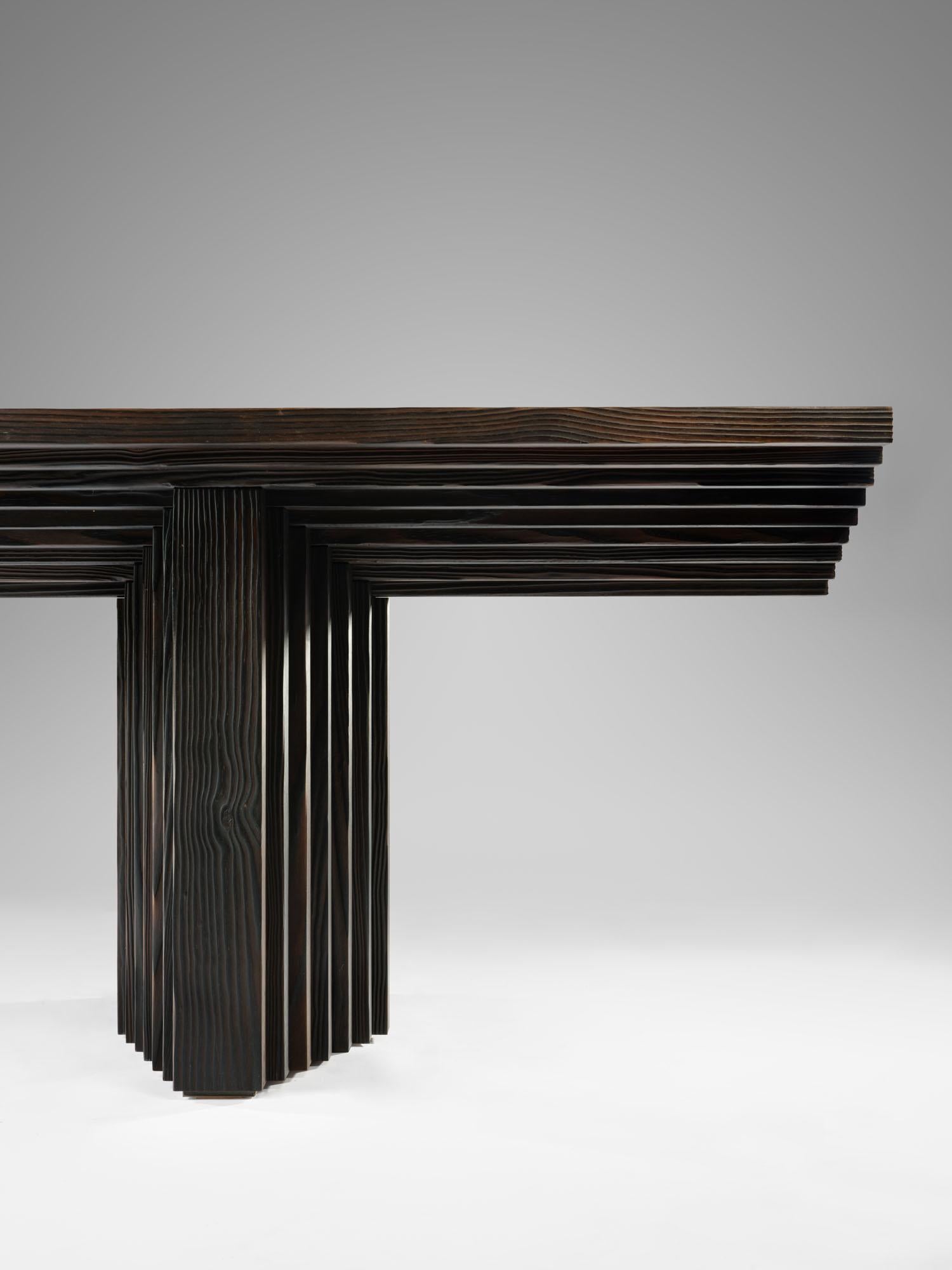 Contemporary Solid Burned Pine, Geometrical Ater Dining Table by Tim Vranken For Sale 1