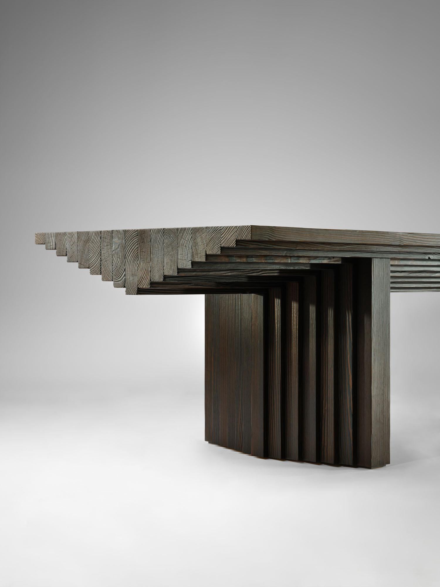 Contemporary Solid Burned Pine, Geometrical Ater Dining Table by Tim Vranken For Sale 2