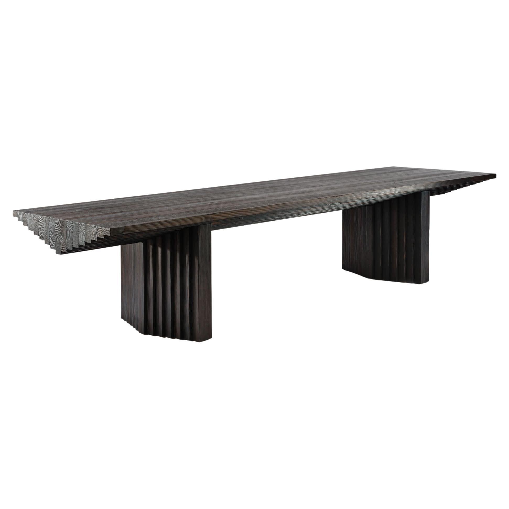Contemporary Solid Burned Pine, Geometrical Ater Dining Table by Tim Vranken