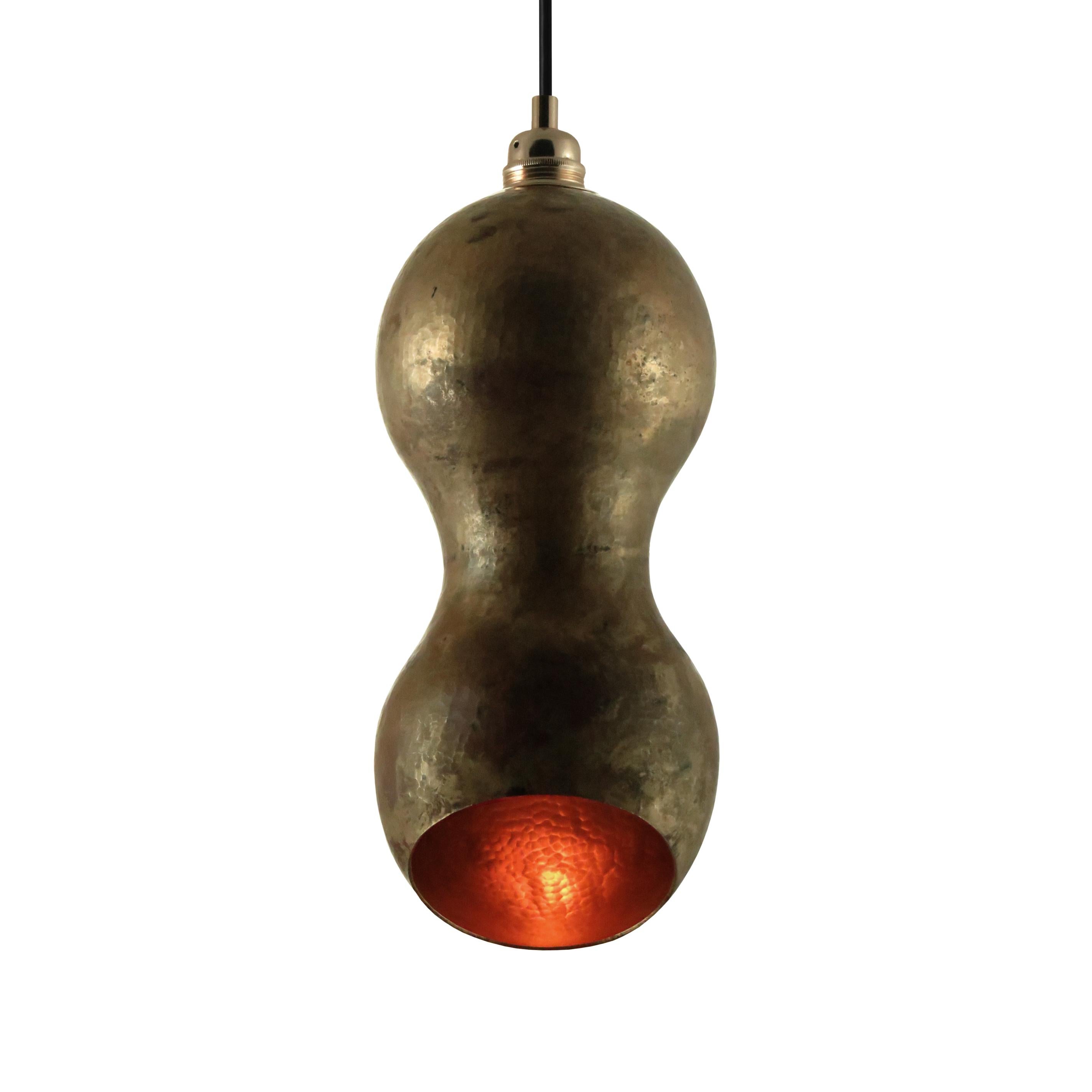 Mexican Contemporary Solid Copper Architectural Pendant Lamp in Gold Finish For Sale