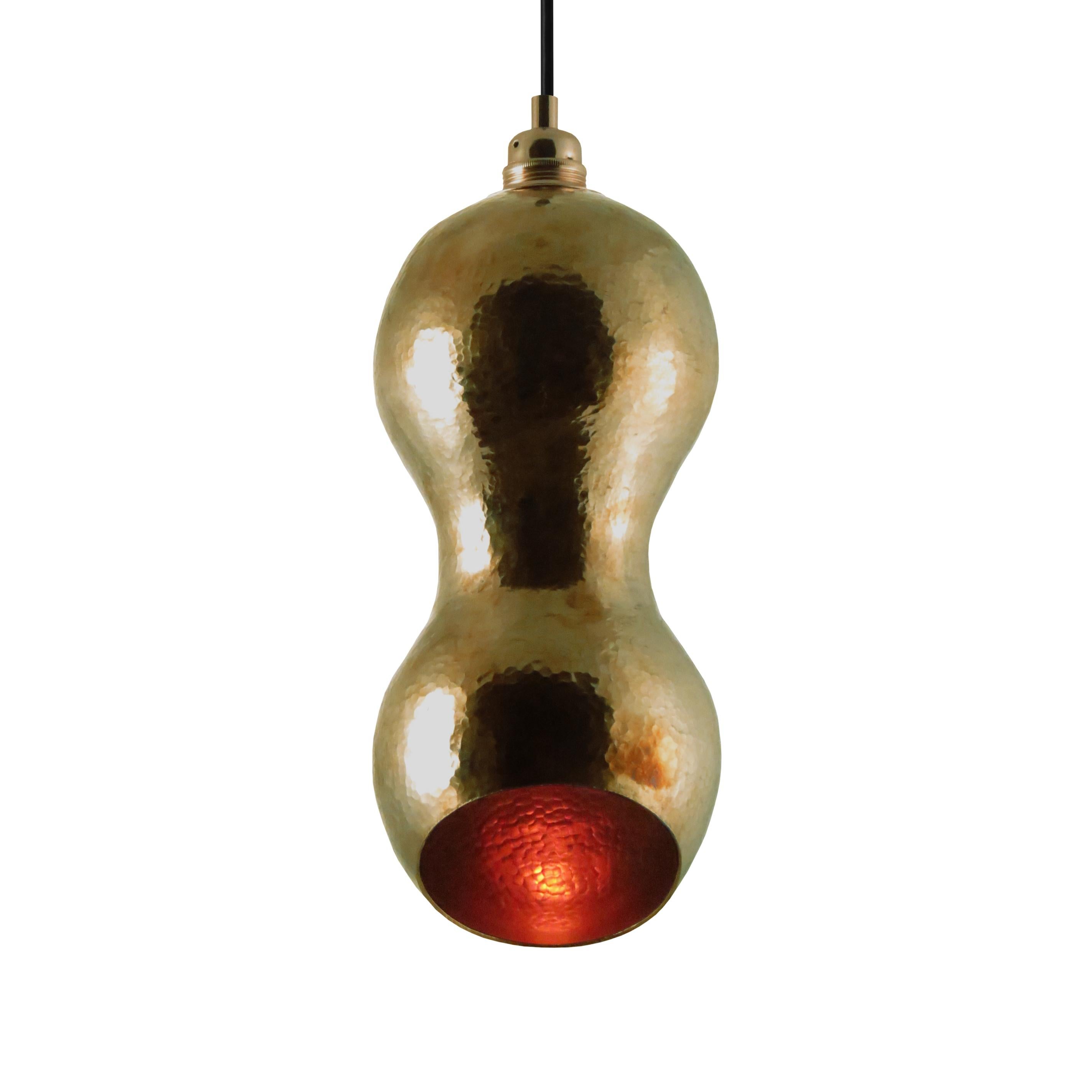 Hammered Contemporary Solid Copper Architectural Pendant Lamp in Gold Finish For Sale