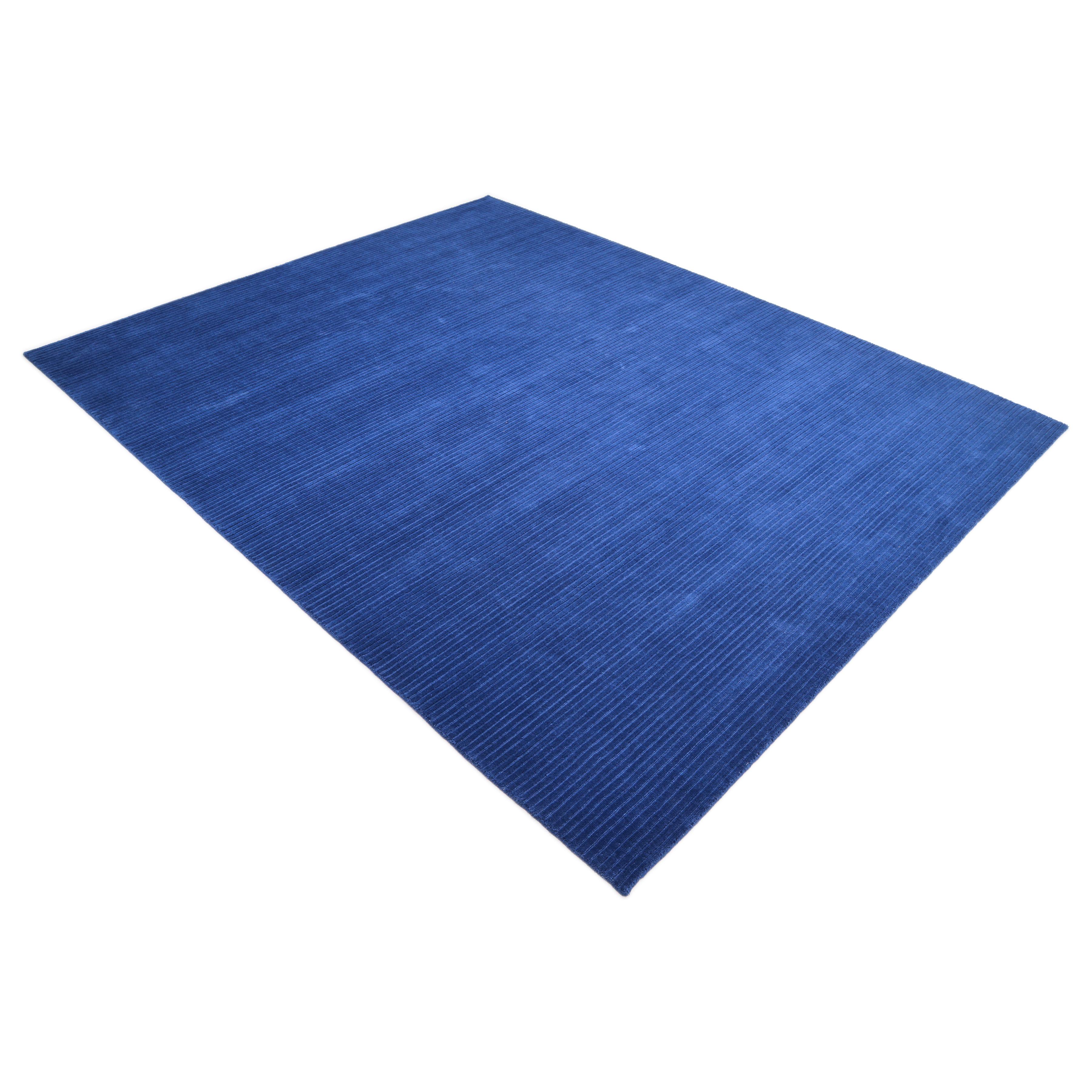 Contemporary Solid Hand Made Blue Area Rug 8' 0