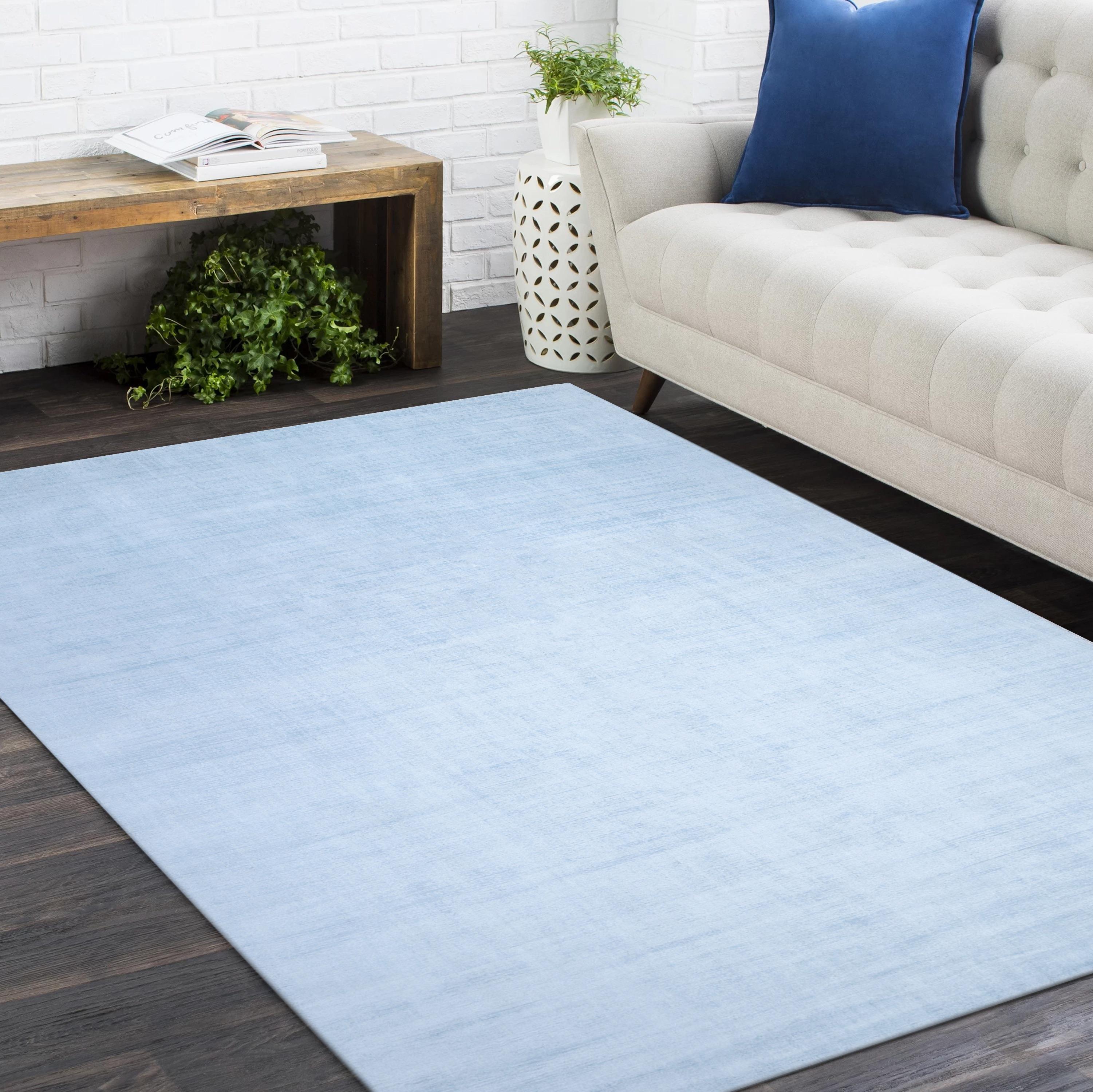 Contemporary Solid Hand Made Blue Area Rug 9' 0
