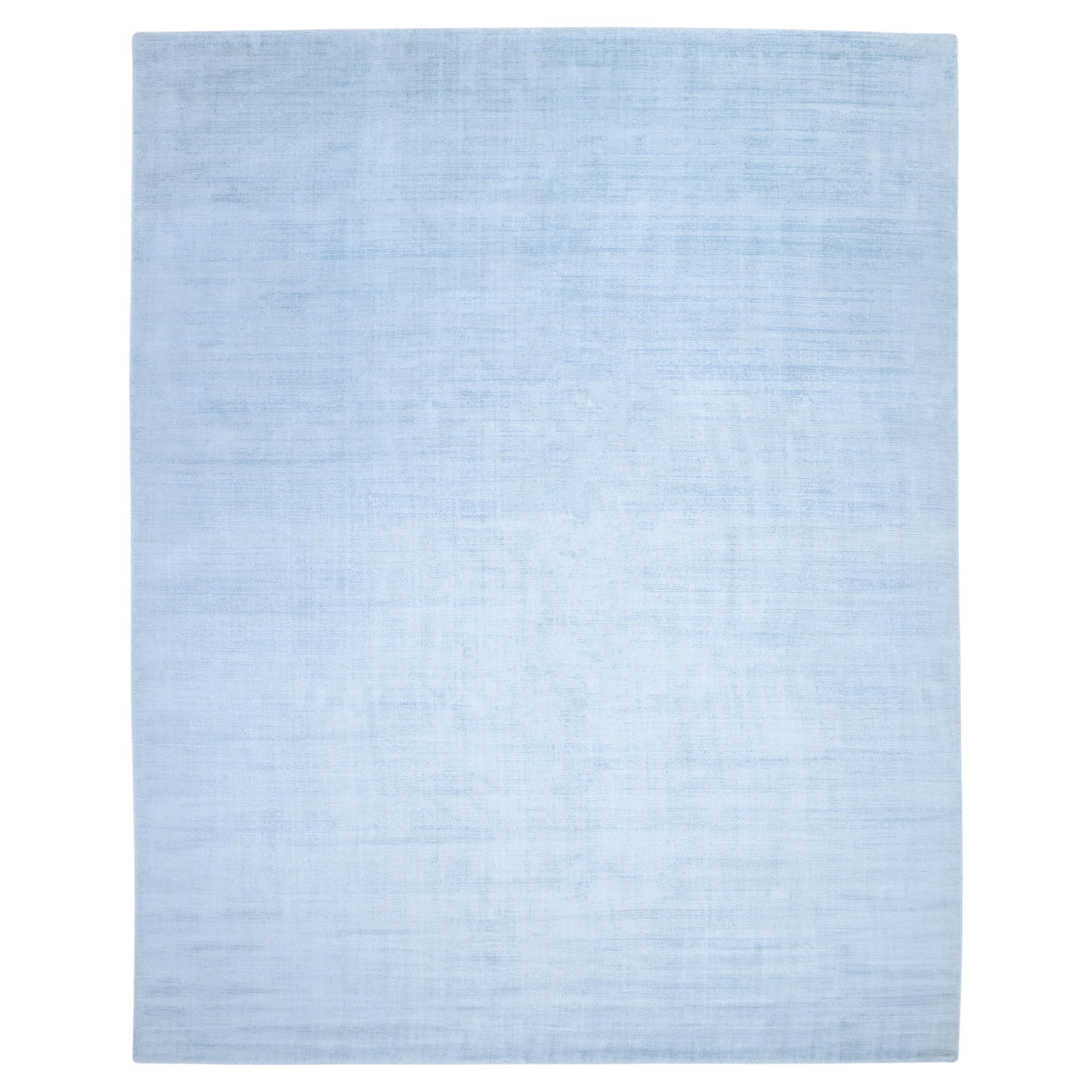 Contemporary Solid Hand Made Blue Area Rug 9' 0" x 12' 0"