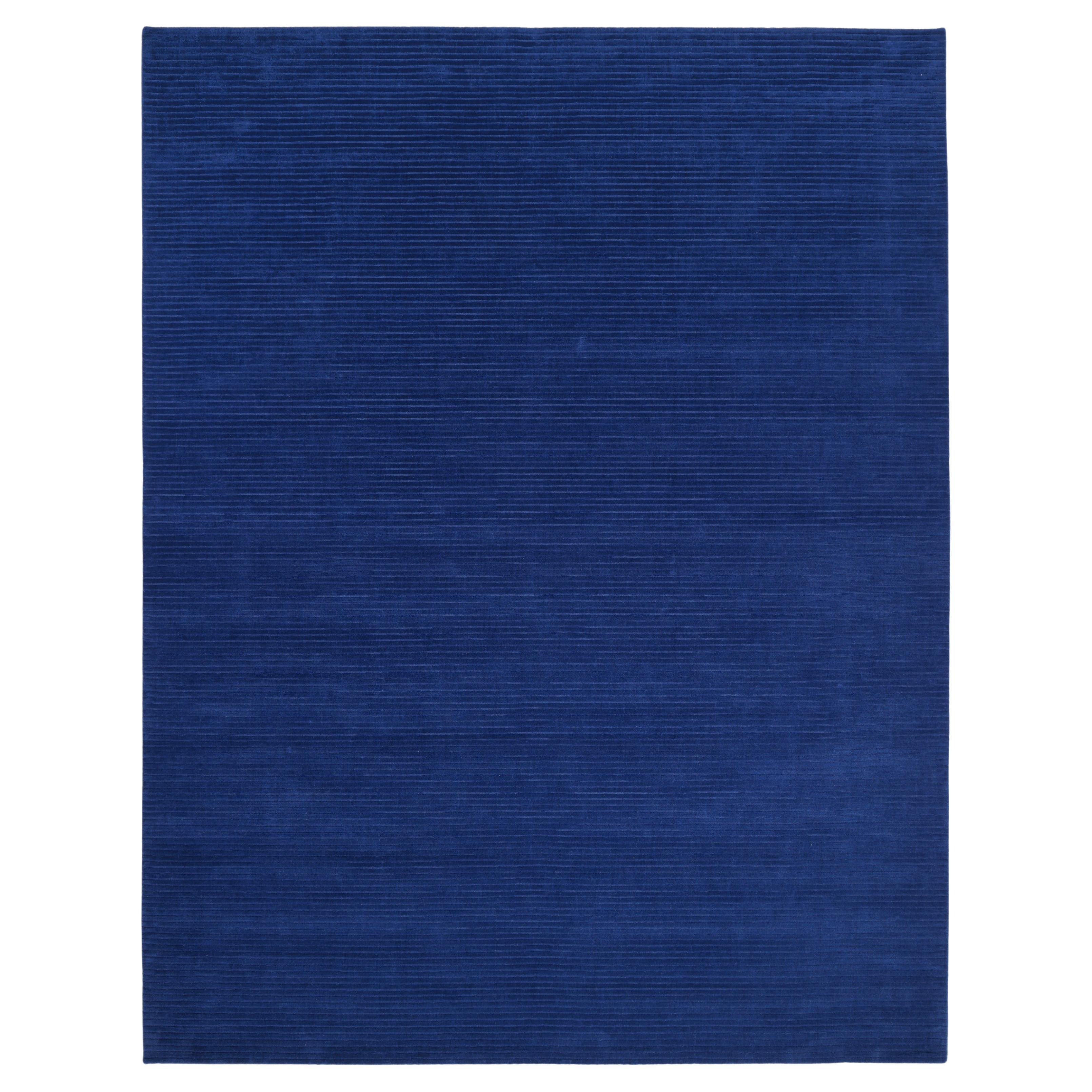 Contemporary Solid Hand Made Blue Area Rug 9' 0" x 12' 0" For Sale