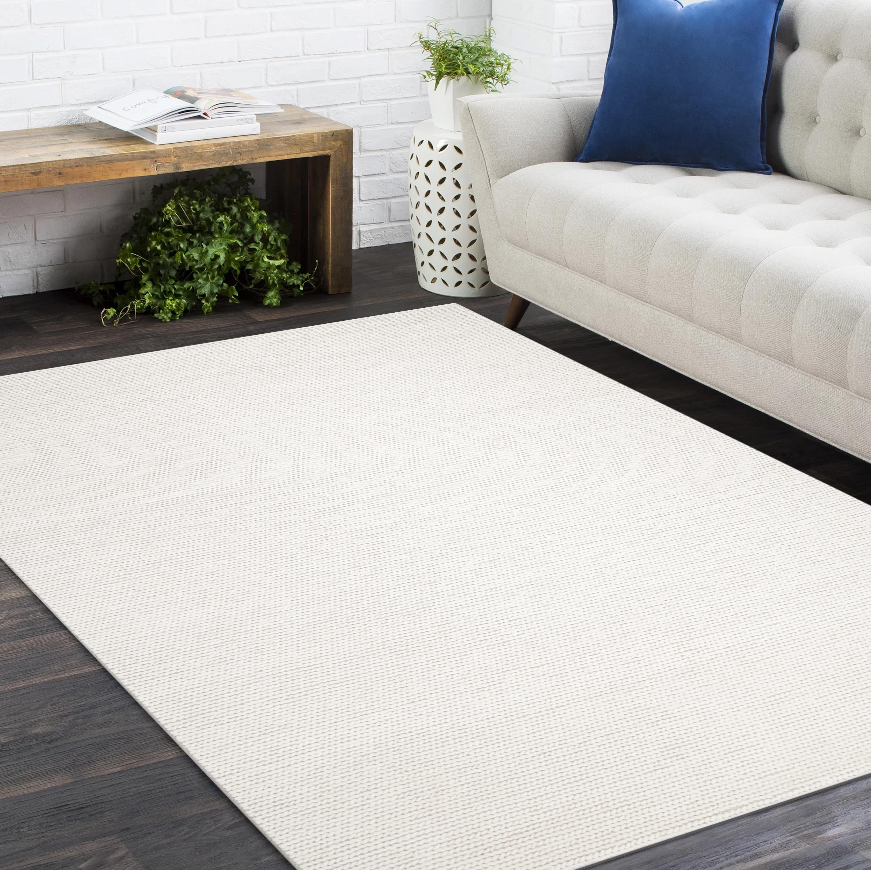 Contemporary Solid Hand Made Ivory Area Rug 3' 0