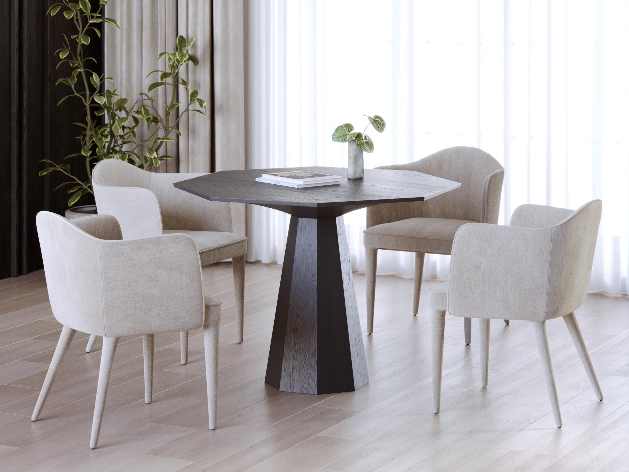 Scandinavian Modern Contemporary Solid Oak Dining Table in Black with Geometric Forms For Sale
