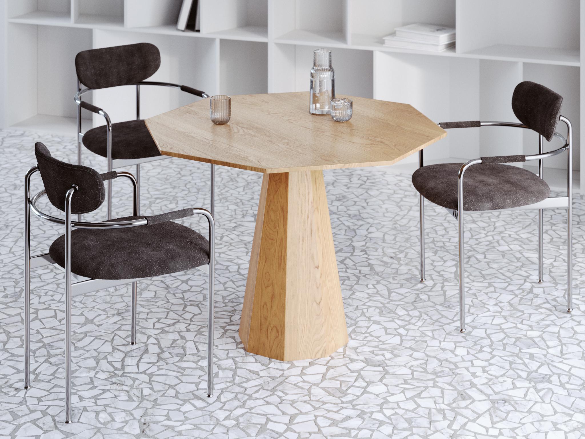 Scandinavian Modern Contemporary Solid Oak Dining Table in Natural Finish with Geometric Forms For Sale