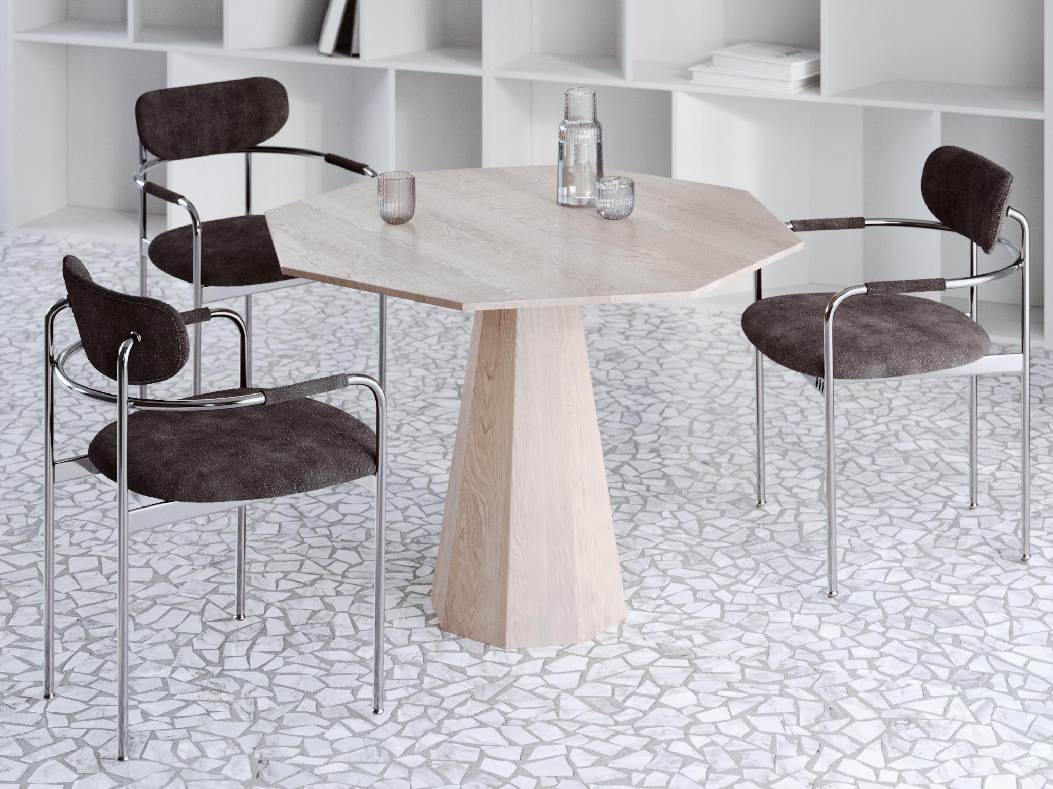 Scandinavian Modern Contemporary Solid Oak Dining Table in Whitewashed Finish with Geometric Forms For Sale