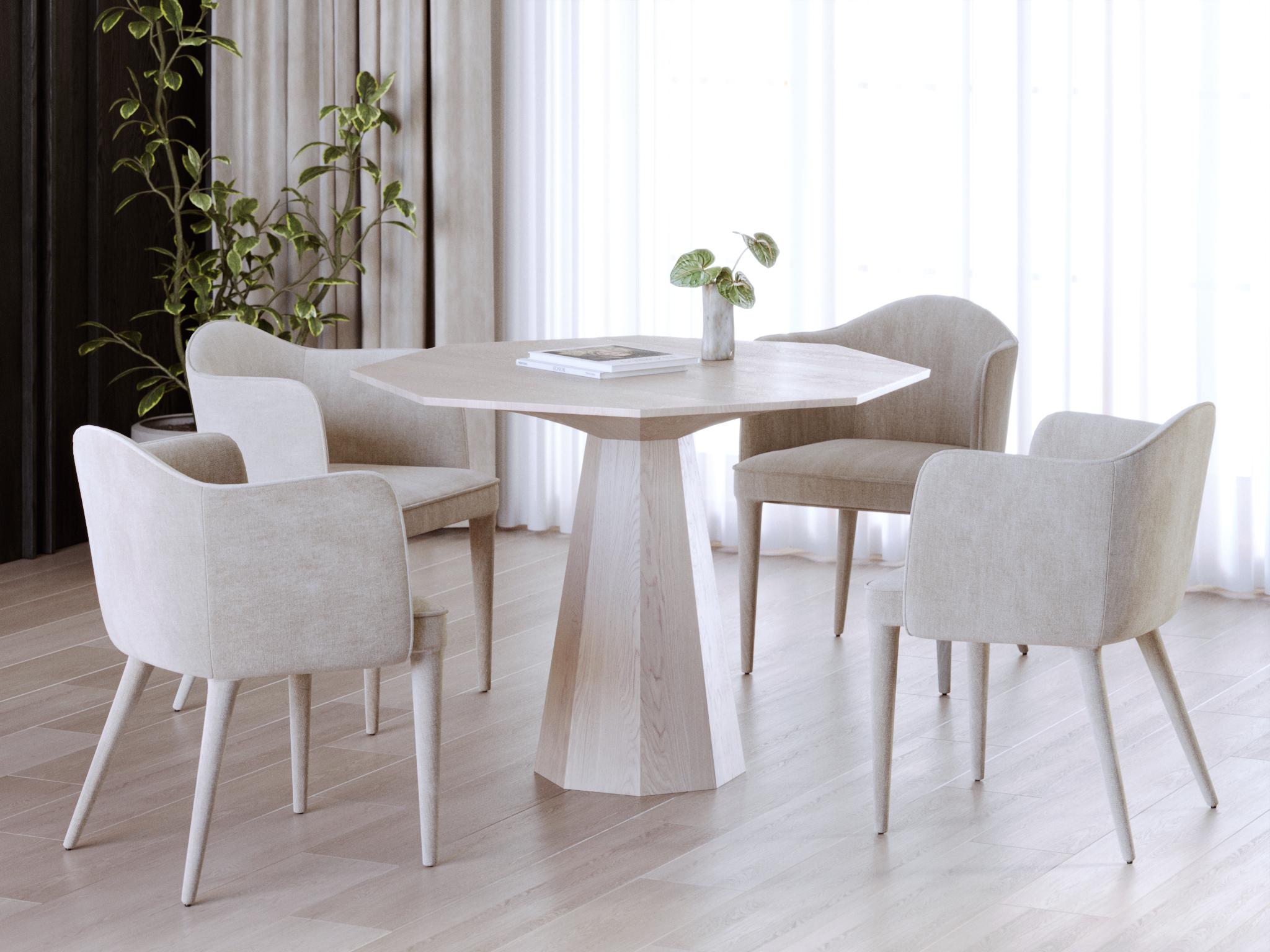 Moldovan Contemporary Solid Oak Dining Table in Whitewashed Finish with Geometric Forms For Sale