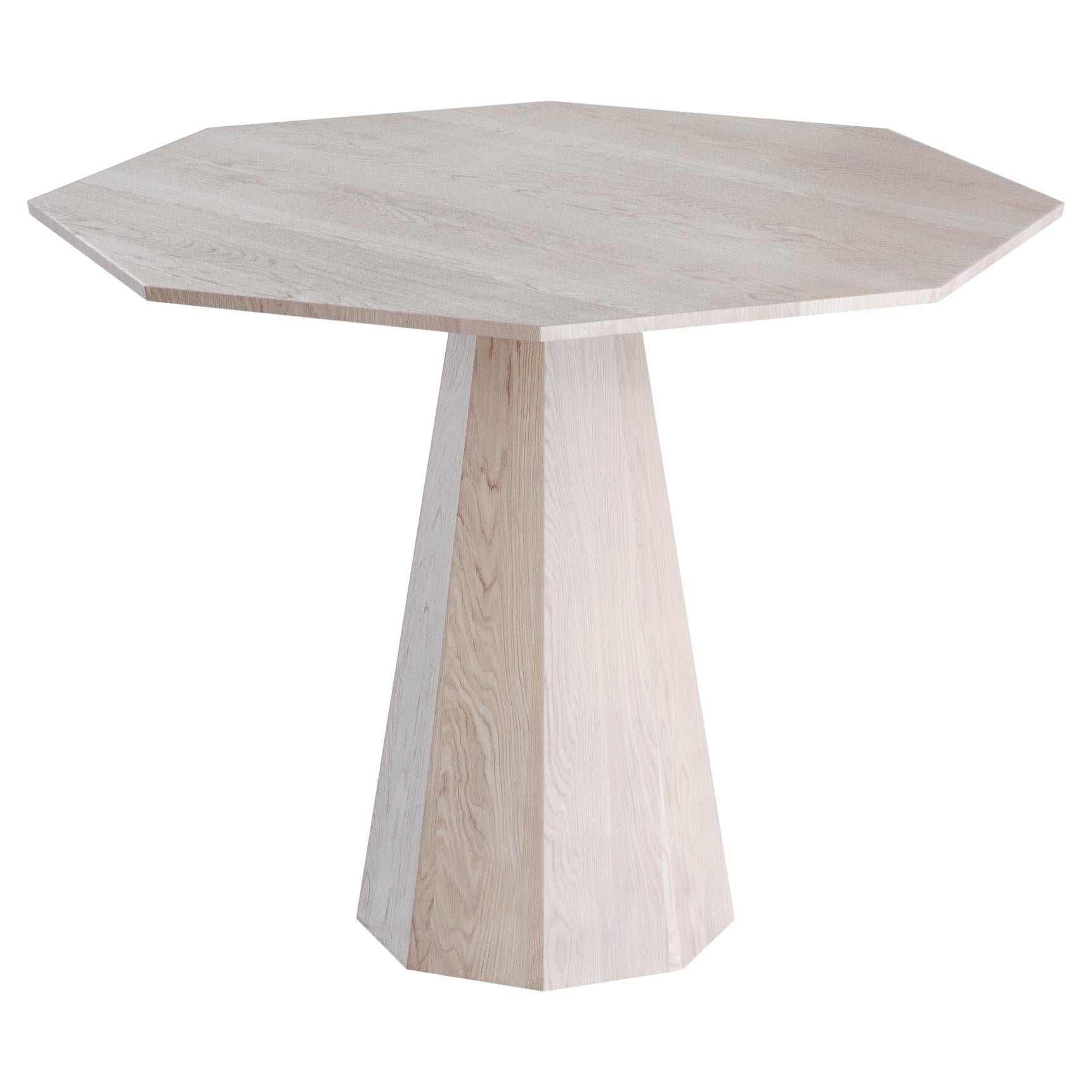 Contemporary Solid Oak Dining Table in Whitewashed Finish with Geometric Forms