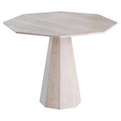 Contemporary Solid Oak Dining Table in Whitewashed Finish with Geometric Forms