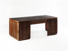 Contemporary, Solid Walnut and Black Leather, Handmade Ante Desk by Tim Vranken