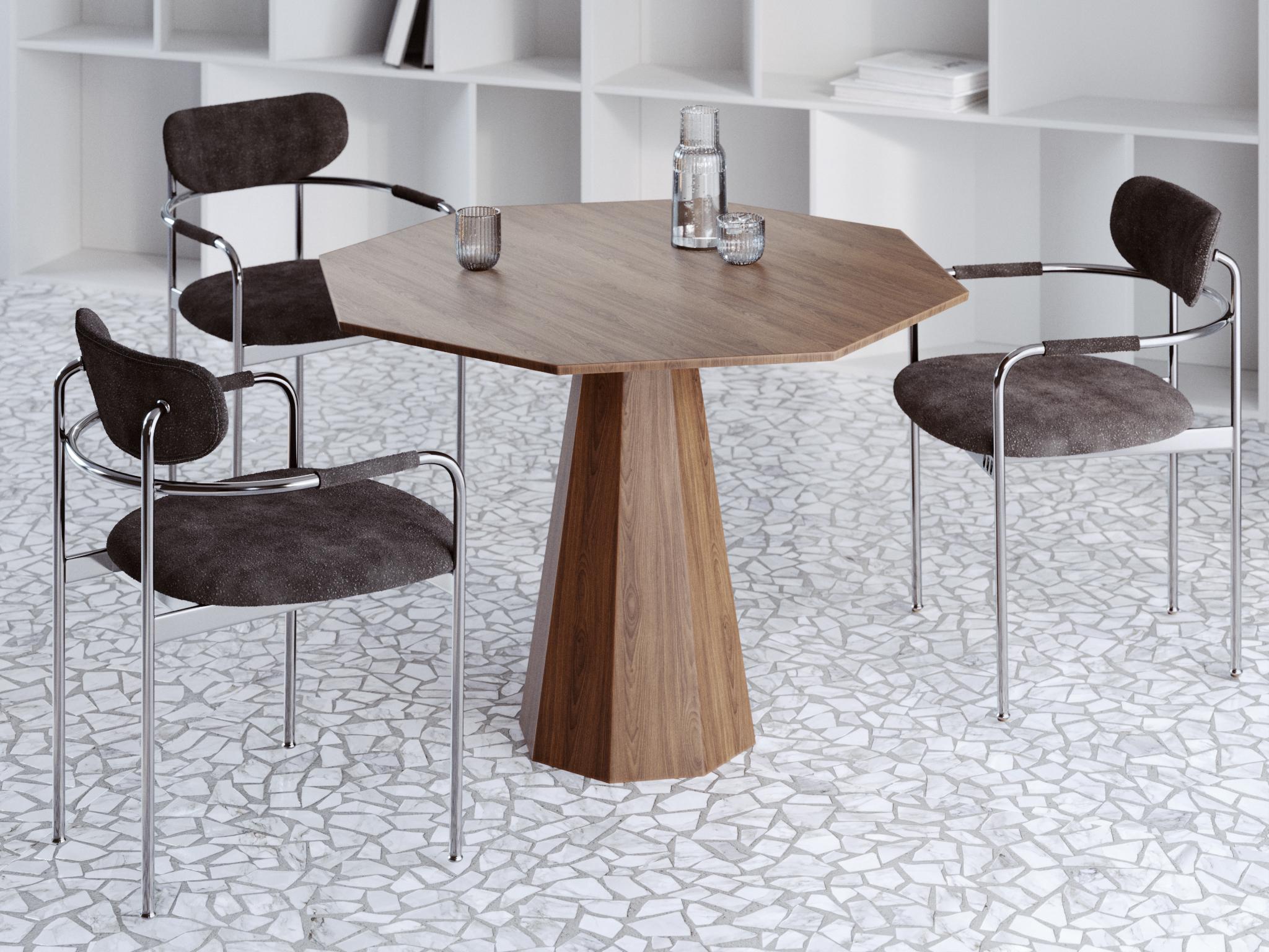 Scandinavian Modern Contemporary Solid Walnut Dining Table with Geometric Forms For Sale