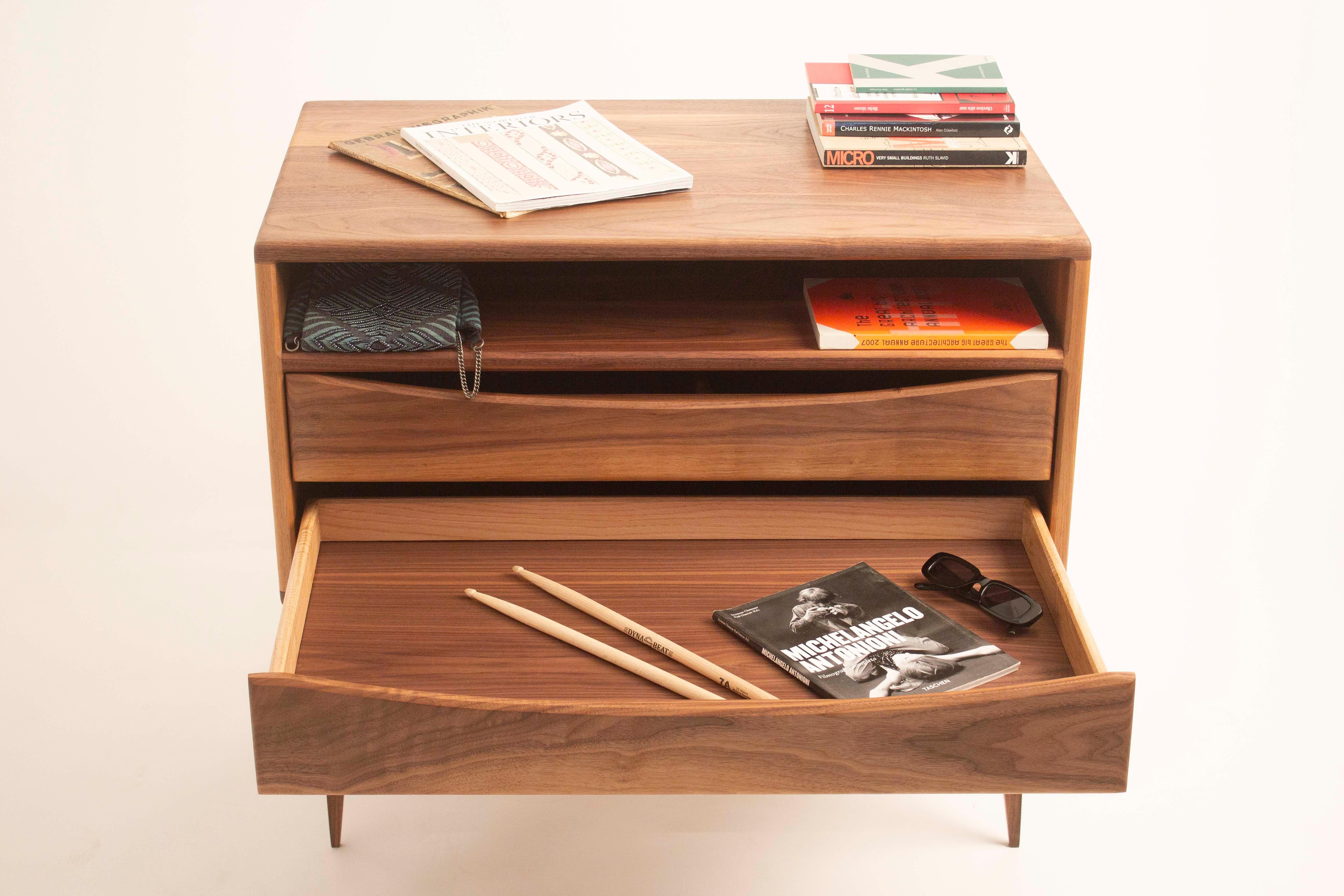 Contemporary Solid Walnut Nightstand or Console Table with Drawer – Handcrafted In New Condition For Sale In CAMBRE, ES