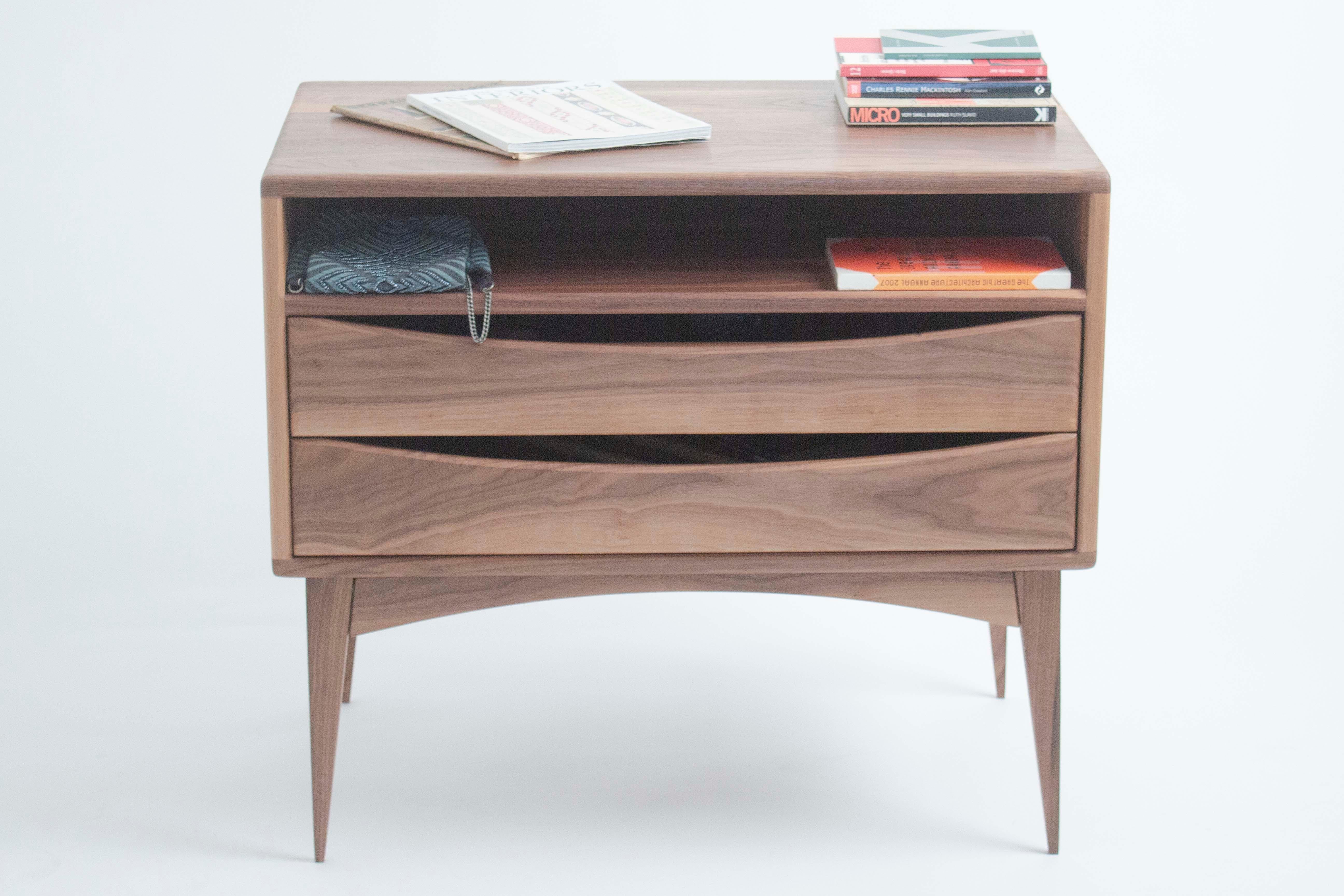 Chestnut Contemporary Solid Walnut Nightstand or Console Table with Drawer – Handcrafted For Sale