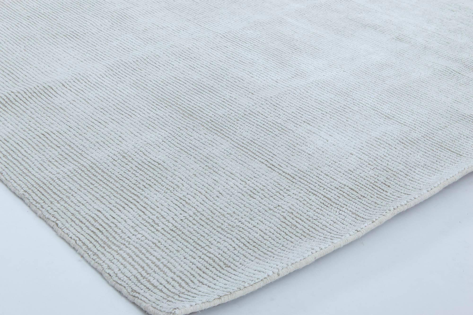 Modern Contemporary Solid White, Beige and Grey Handmade Wool Rug by Doris Leslie Blau For Sale