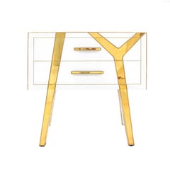 Contemporary Solid Wood and Glass Italian Pair of Bedside Tables by L.A. Studio
