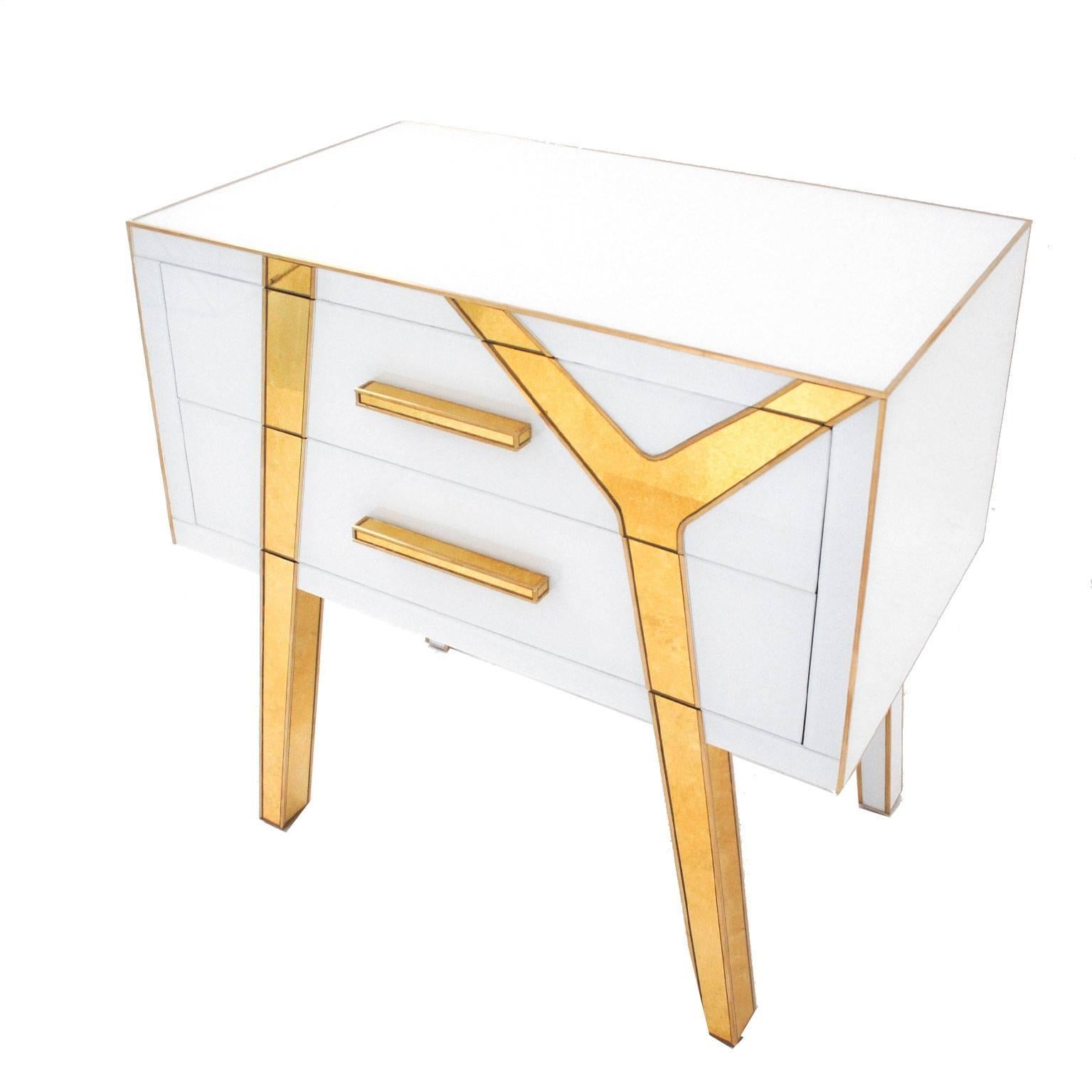 Mid-Century Modern Contemporary Solid Wood and Glass Italian Pair of Bedside Tables by L.A. Studio