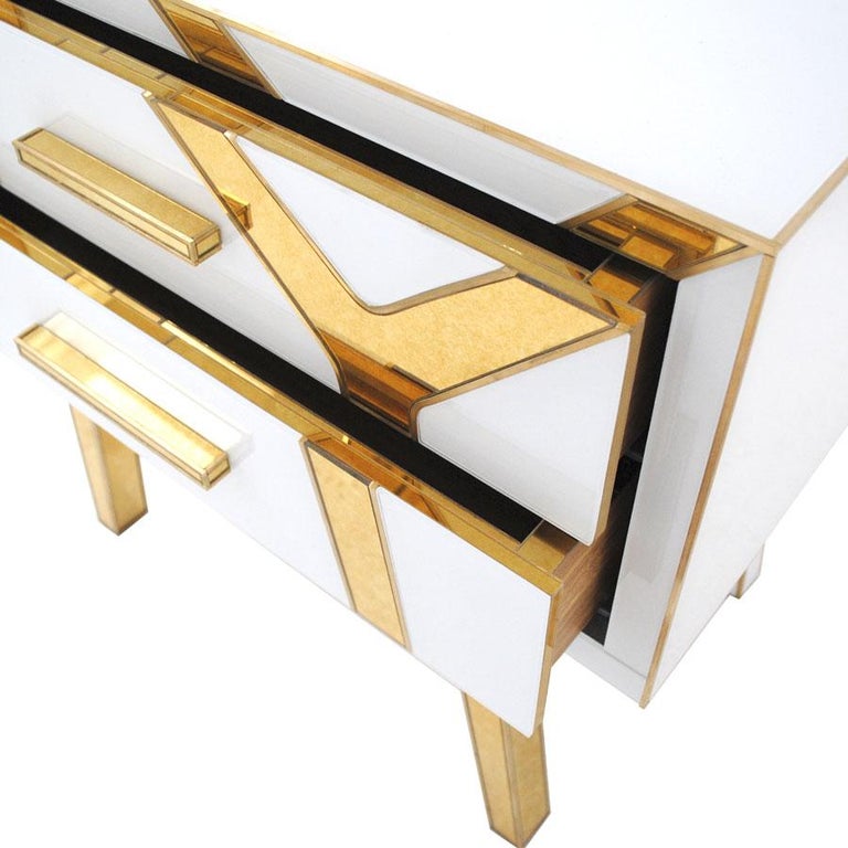 Contemporary Solid Wood and Glass Italian Pair of Bedside Tables by L.A. Studio In Good Condition For Sale In Madrid, ES