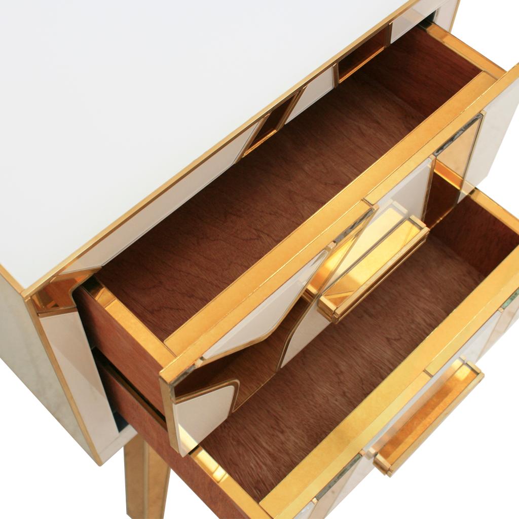 Brass Contemporary Solid Wood and Glass Italian Pair of Bedside Tables by L.A. Studio
