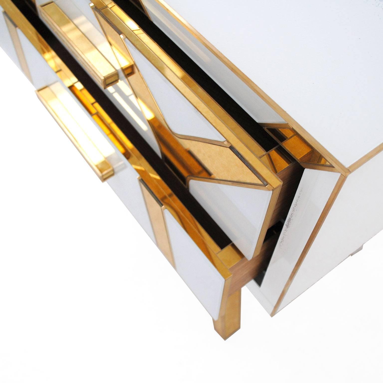 Brass Contemporary Solid Wood and Glass Italian Pair of Bedside Tables by L.A. Studio