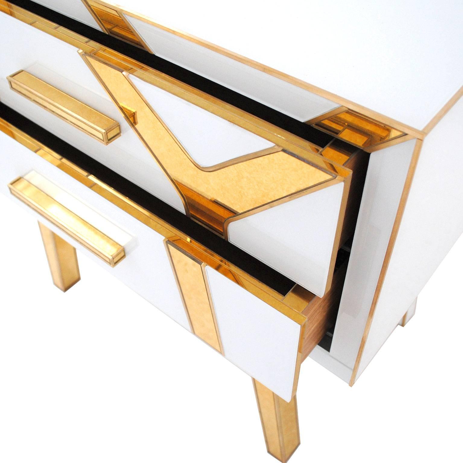 Contemporary Solid Wood and Glass Italian Pair of Bedside Tables by L.A. Studio 1