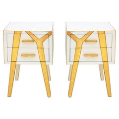 Contemporary Solid Wood and Glass Italian Pair of Bedside Tables by L.A. Studio