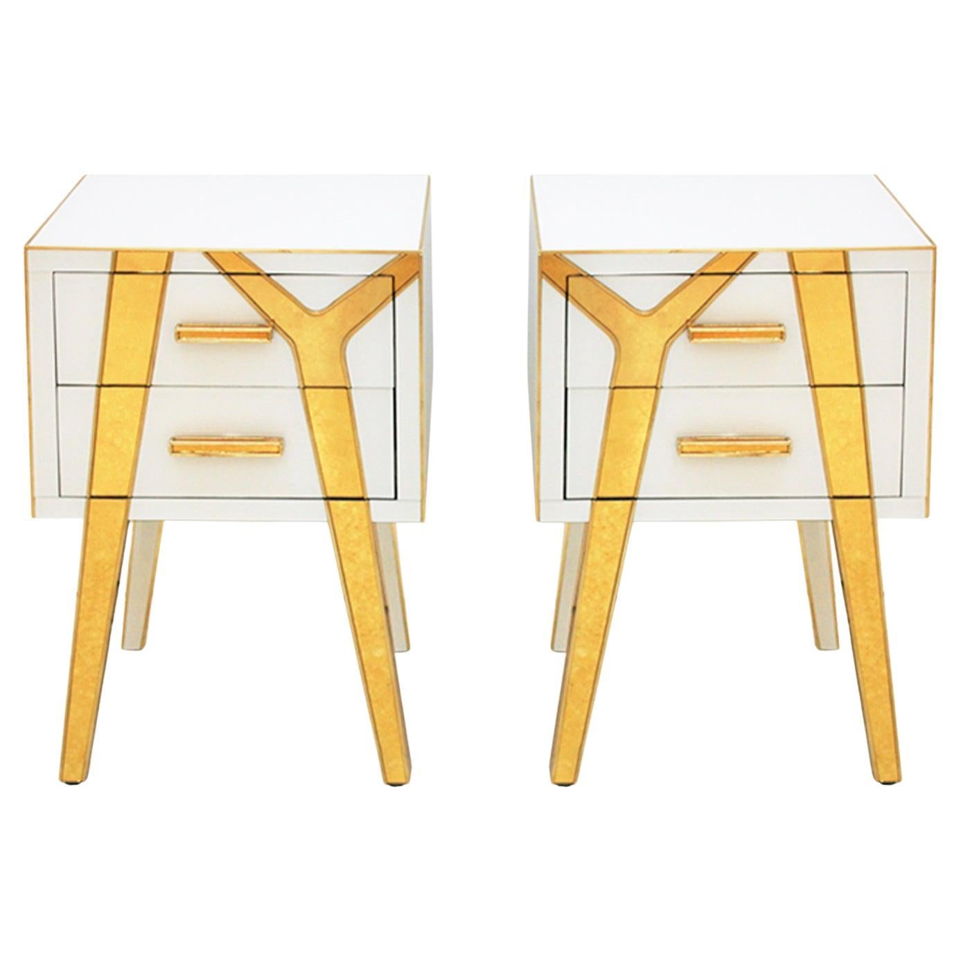 Coppia di comodini contemporanei in Wood Wood e vetro di L.A. Studio